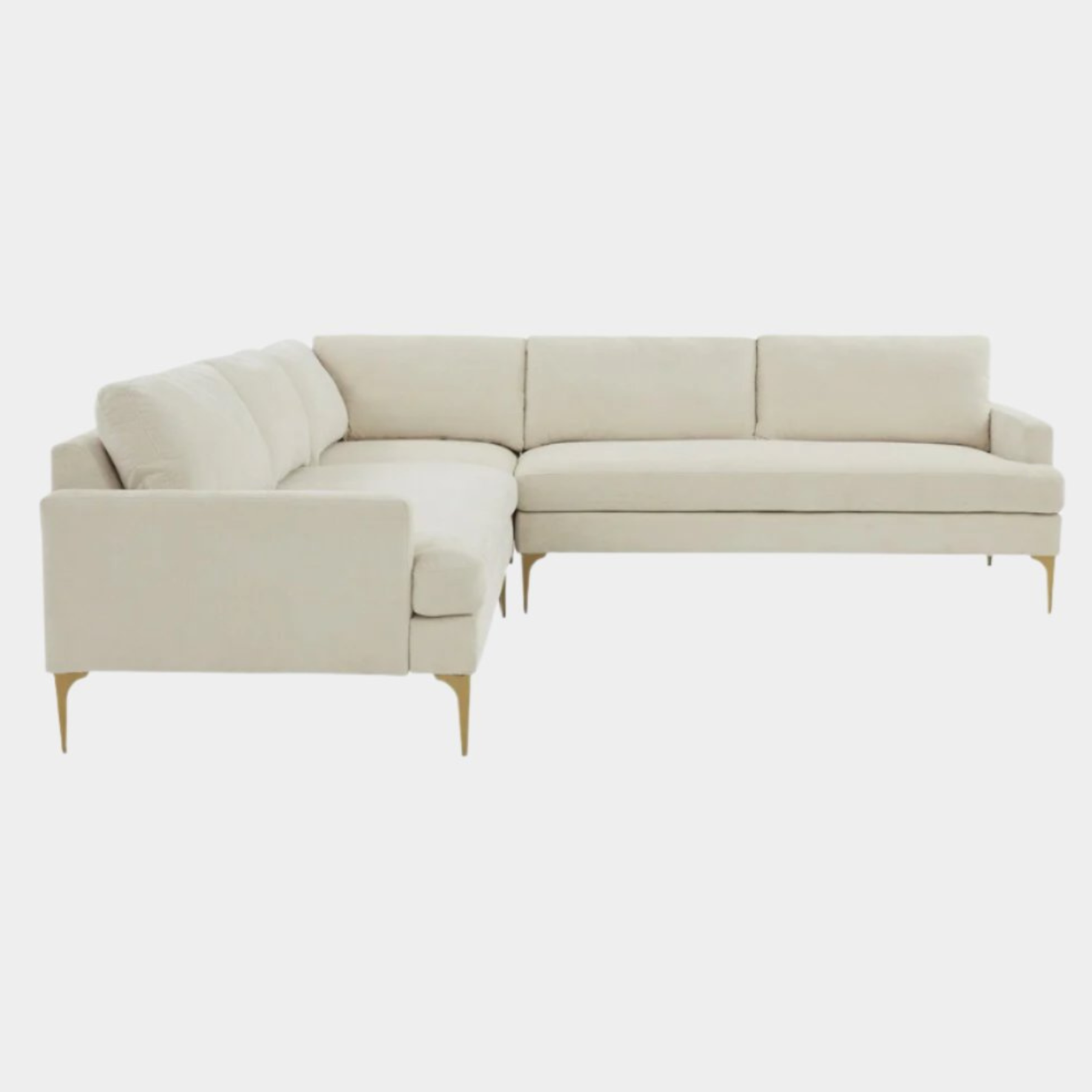 Serena Cream Velvet L-Sectional with Brass Legs