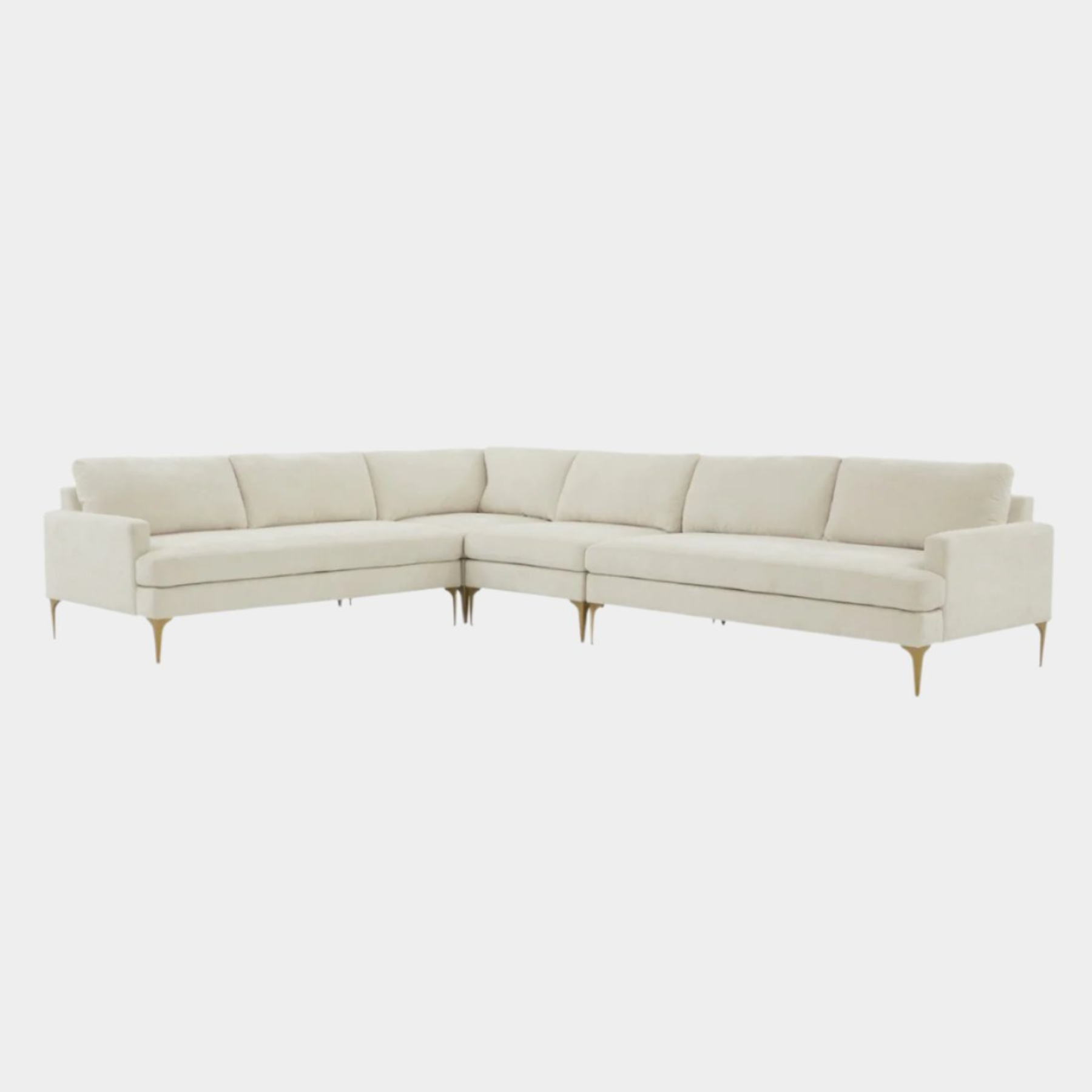 Serena Cream Velvet Large L-Sectional with Brass Legs