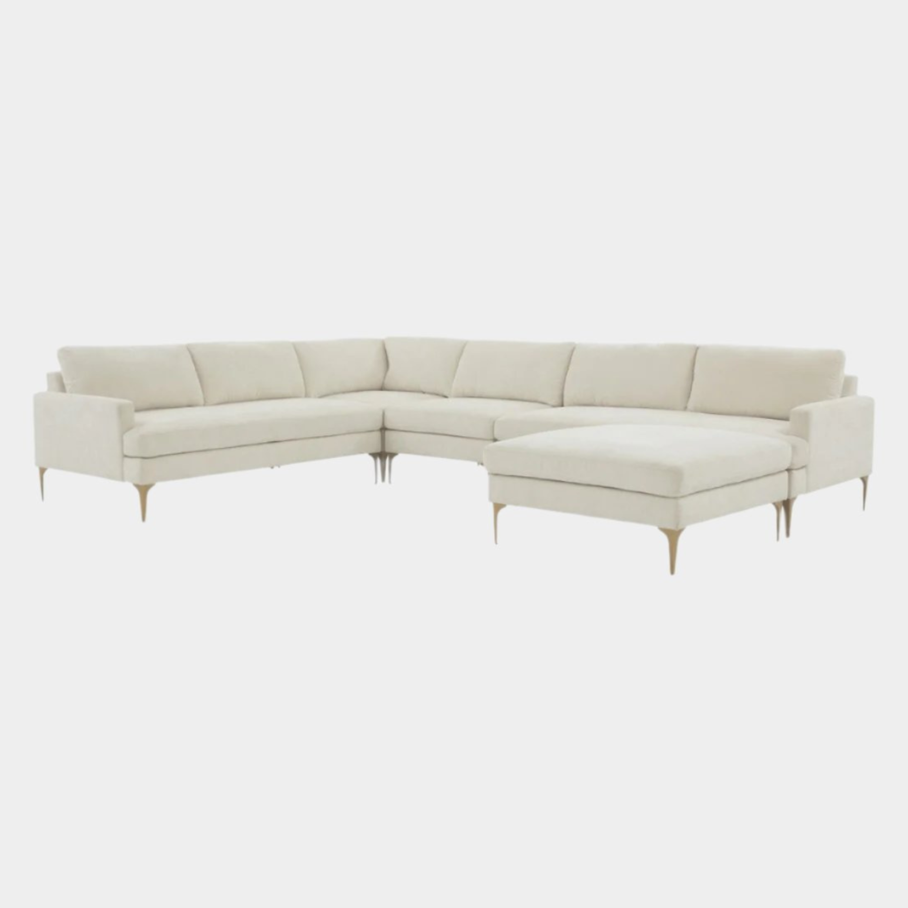 Serena Cream Velvet Large Chaise Sectional with Brass Legs