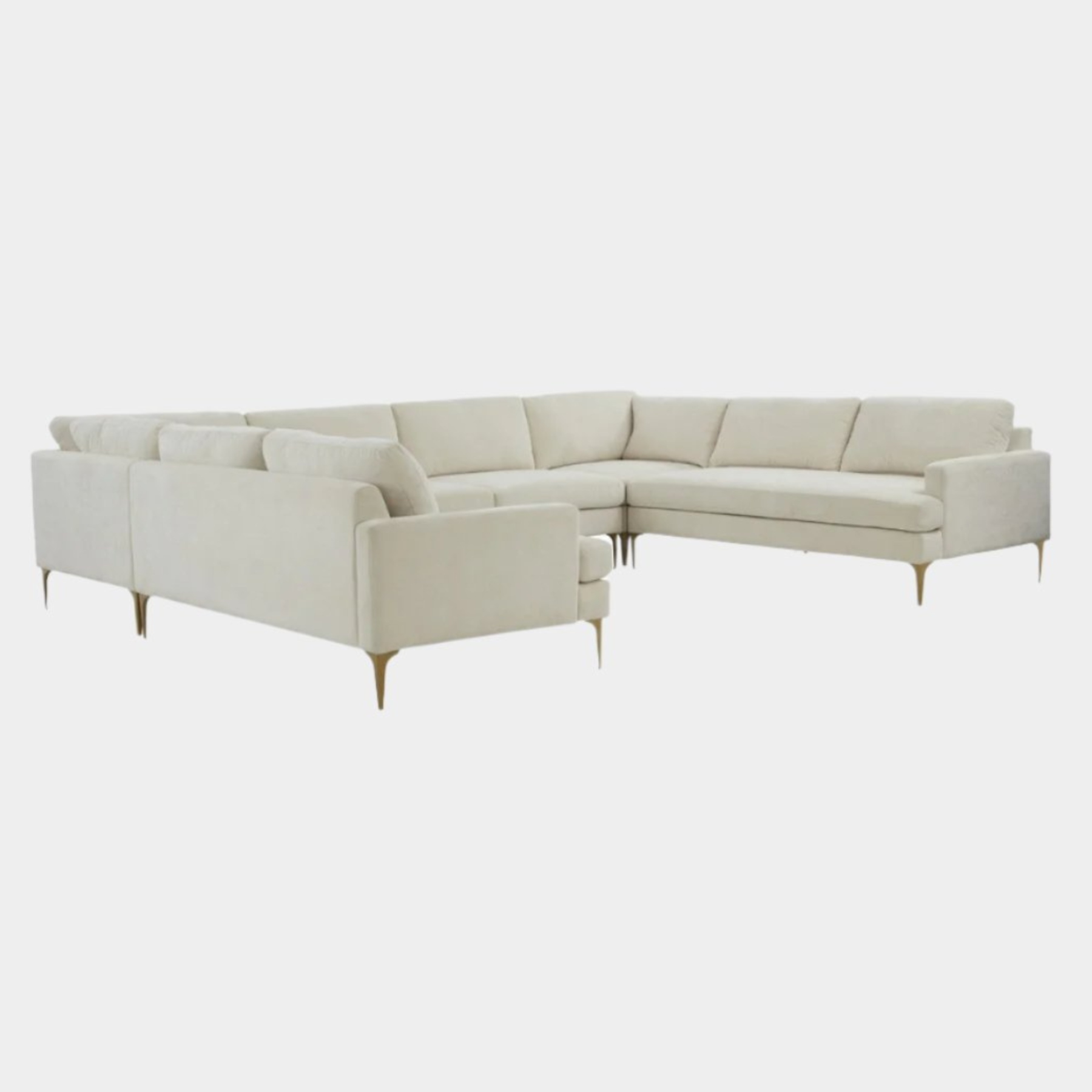 Serena Cream Velvet U-Sectional with Brass Legs