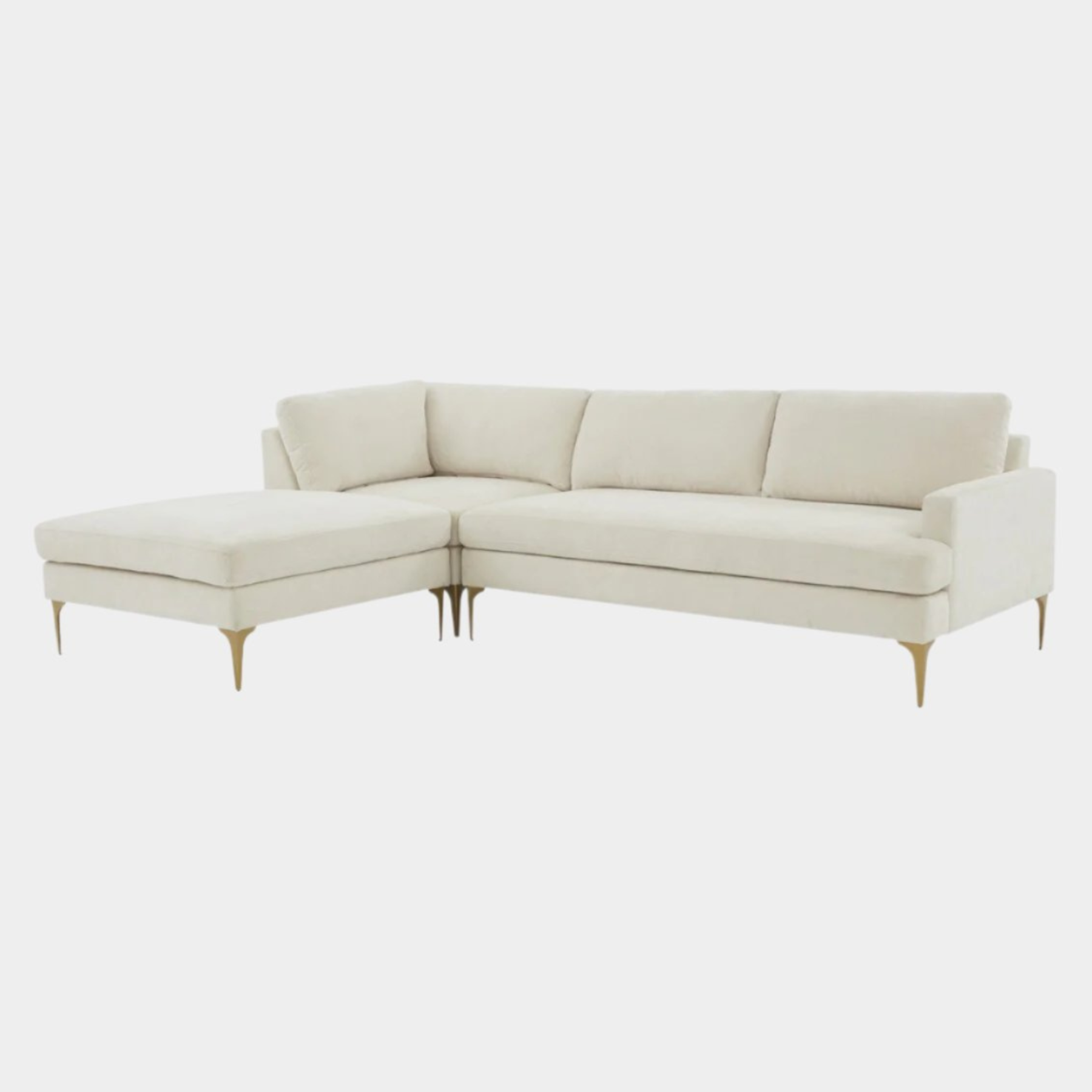 Serena Cream Velvet LAF Chaise Sectional with Brass Legs