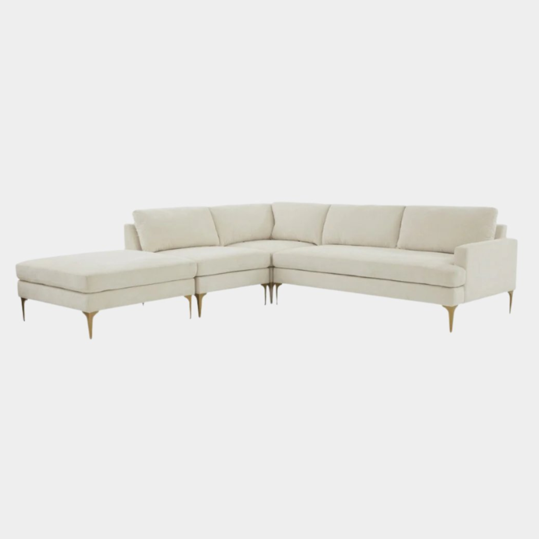 Serena Cream Velvet Large LAF Chaise Sectional with Brass Legs