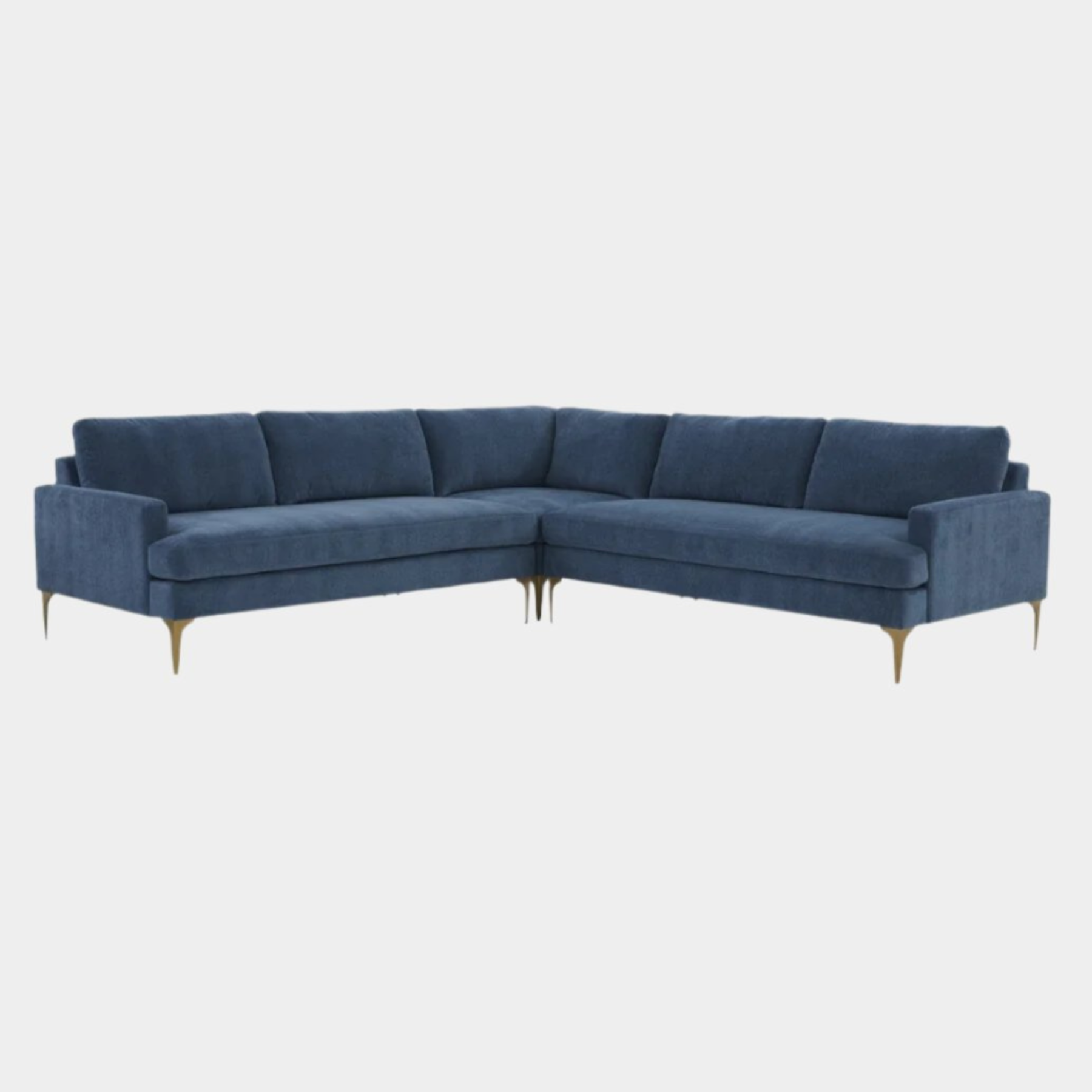 Serena Blue Velvet L-Sectional with Brass Legs