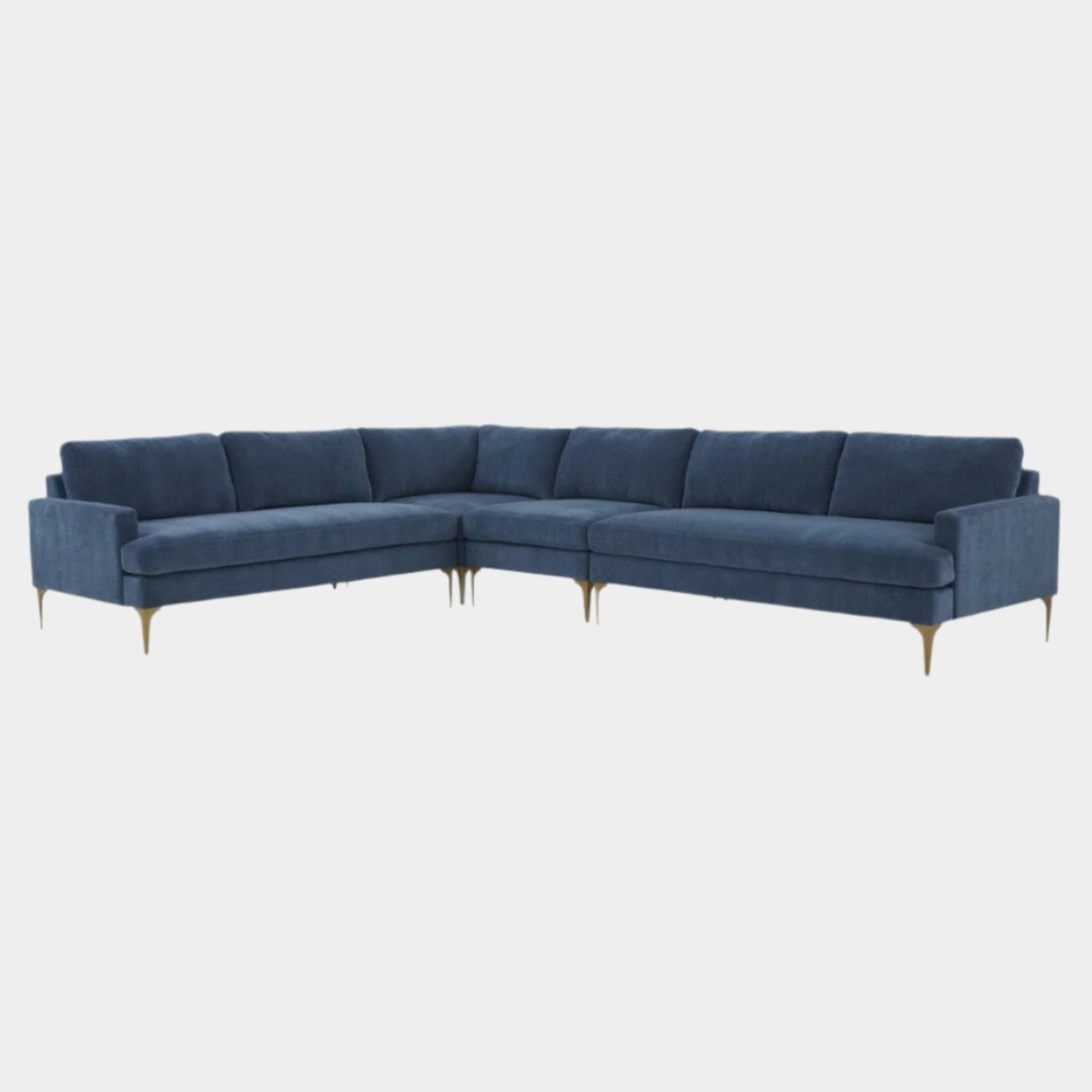 Serena Blue Velvet Large L-Sectional with Brass Legs