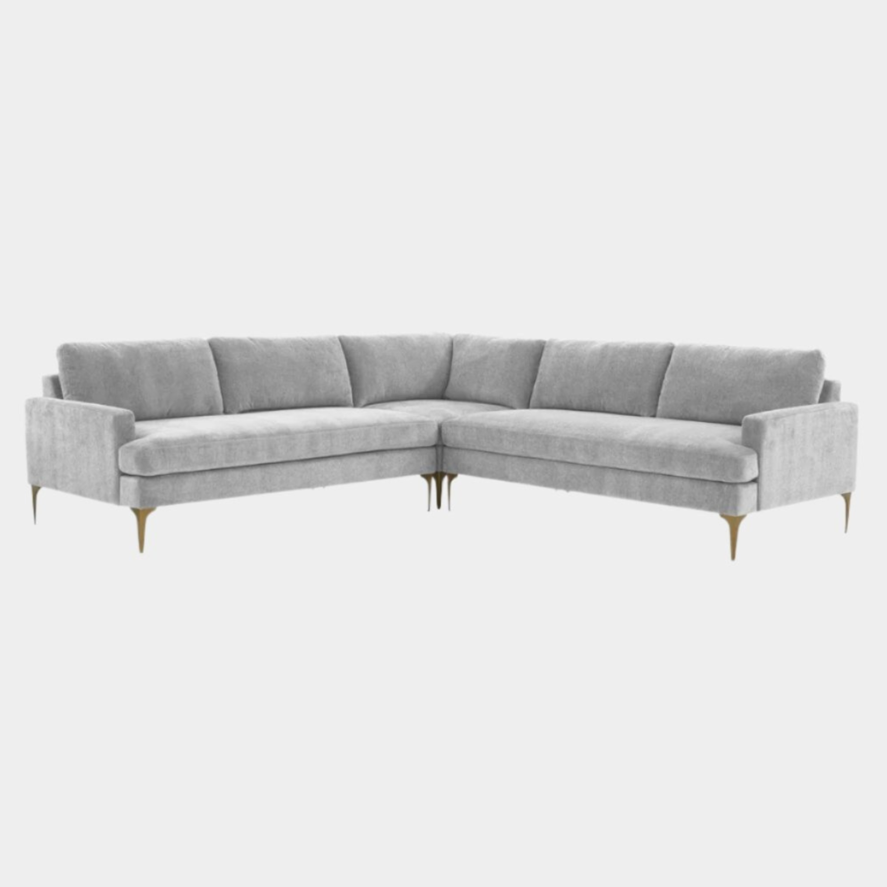 Serena Gray Velvet L-Sectional with Brass Legs