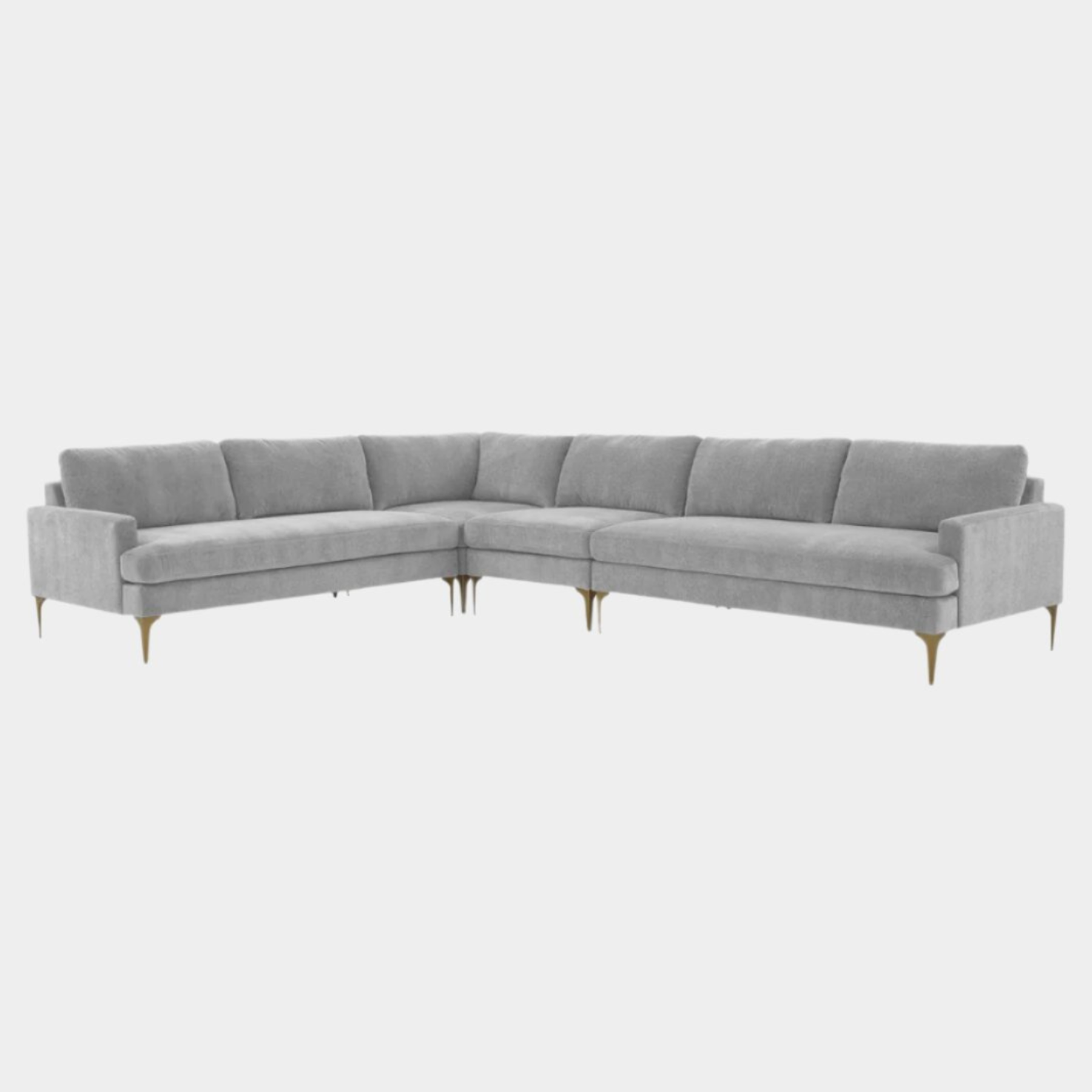 Serena Gray Velvet Large L-Sectional with Brass Legs