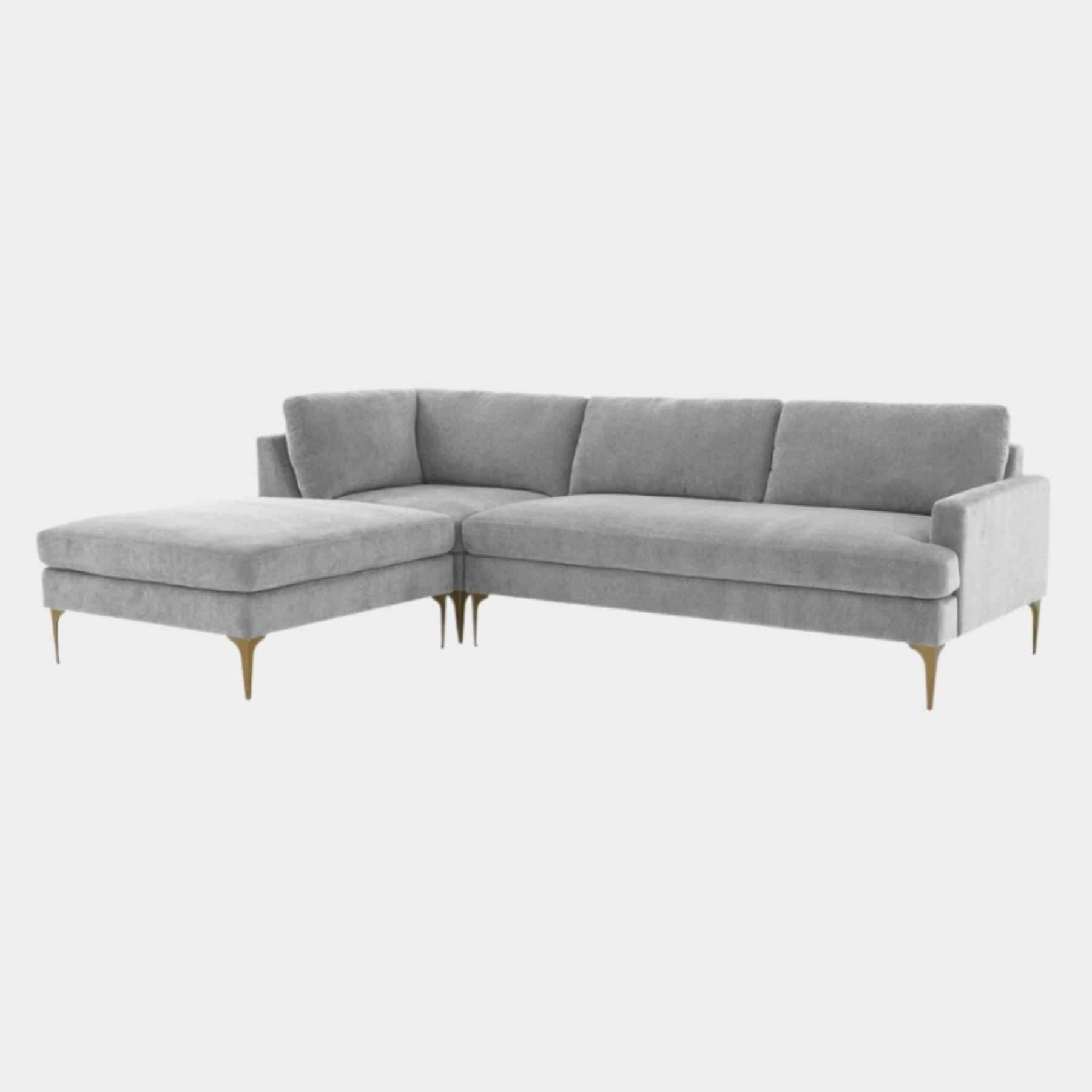 Serena Gray Velvet LAF Chaise Sectional with Brass Legs