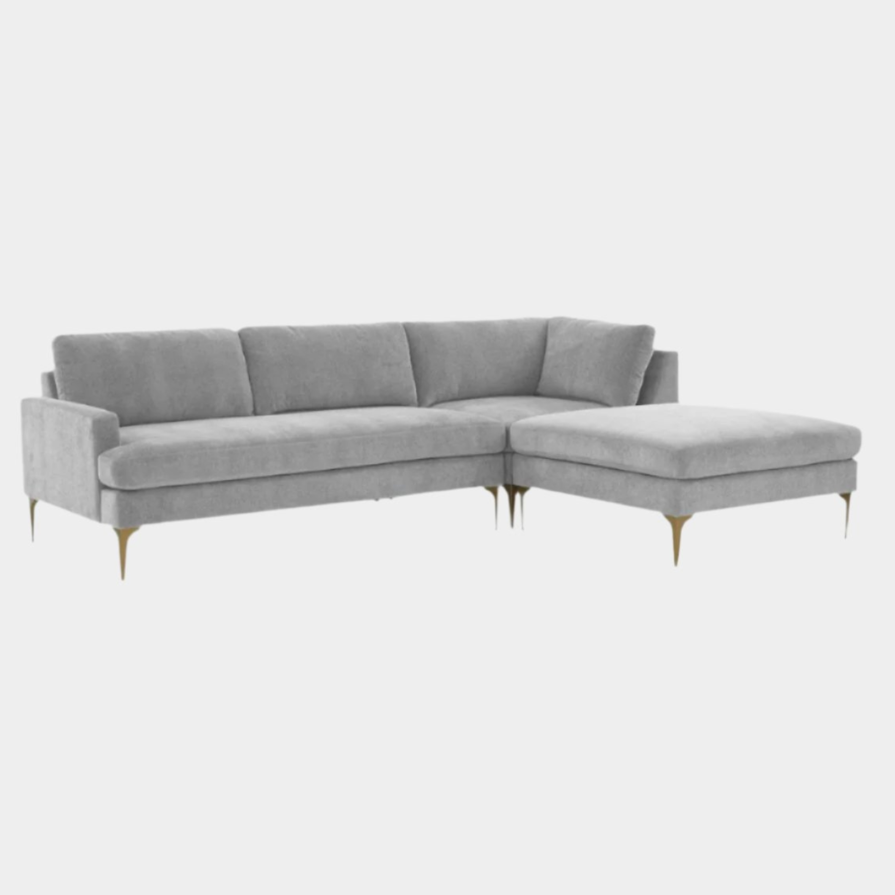 Serena Gray Velvet RAF Chaise Sectional with Brass Legs