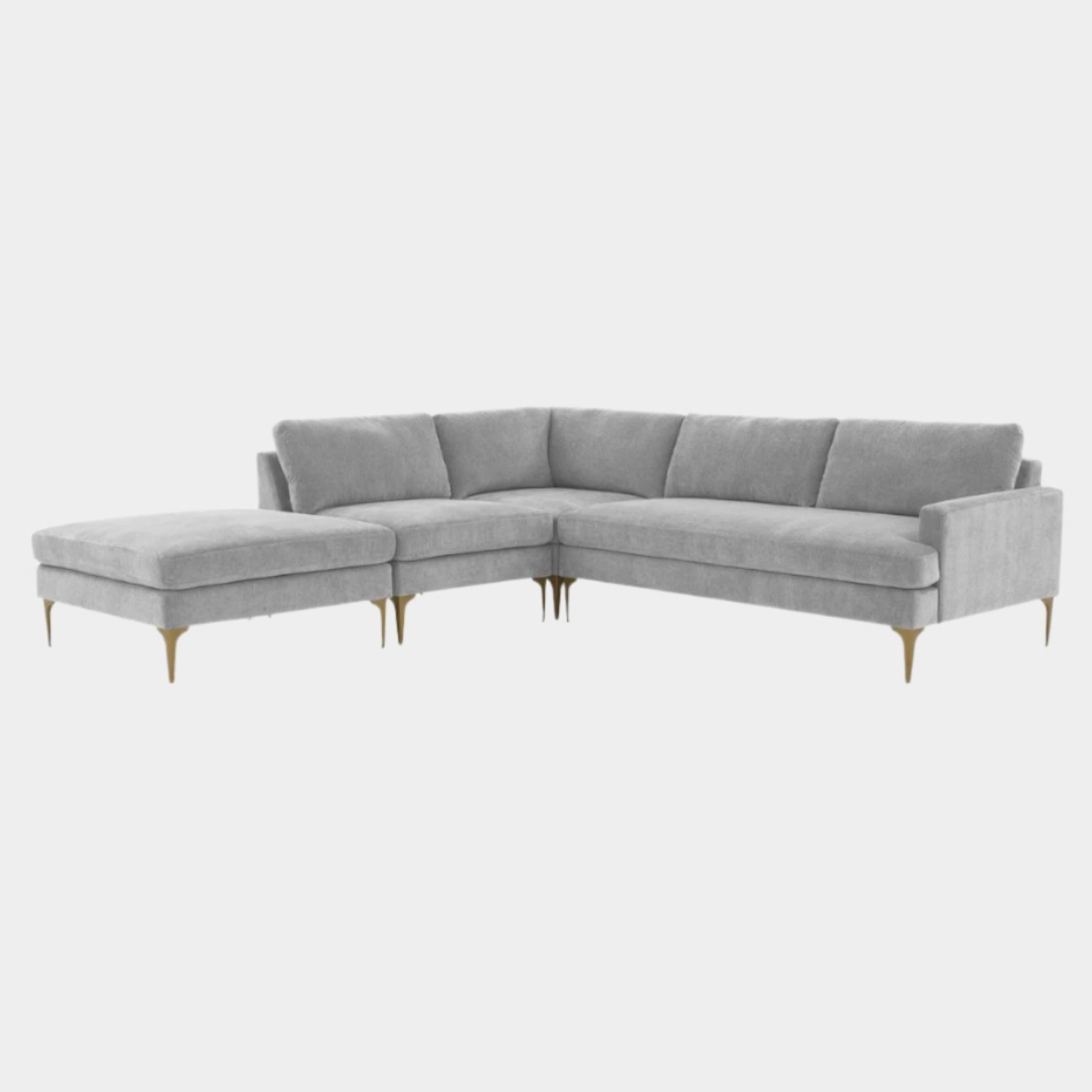 Serena Gray Velvet Large LAF Chaise Sectional with Brass Legs