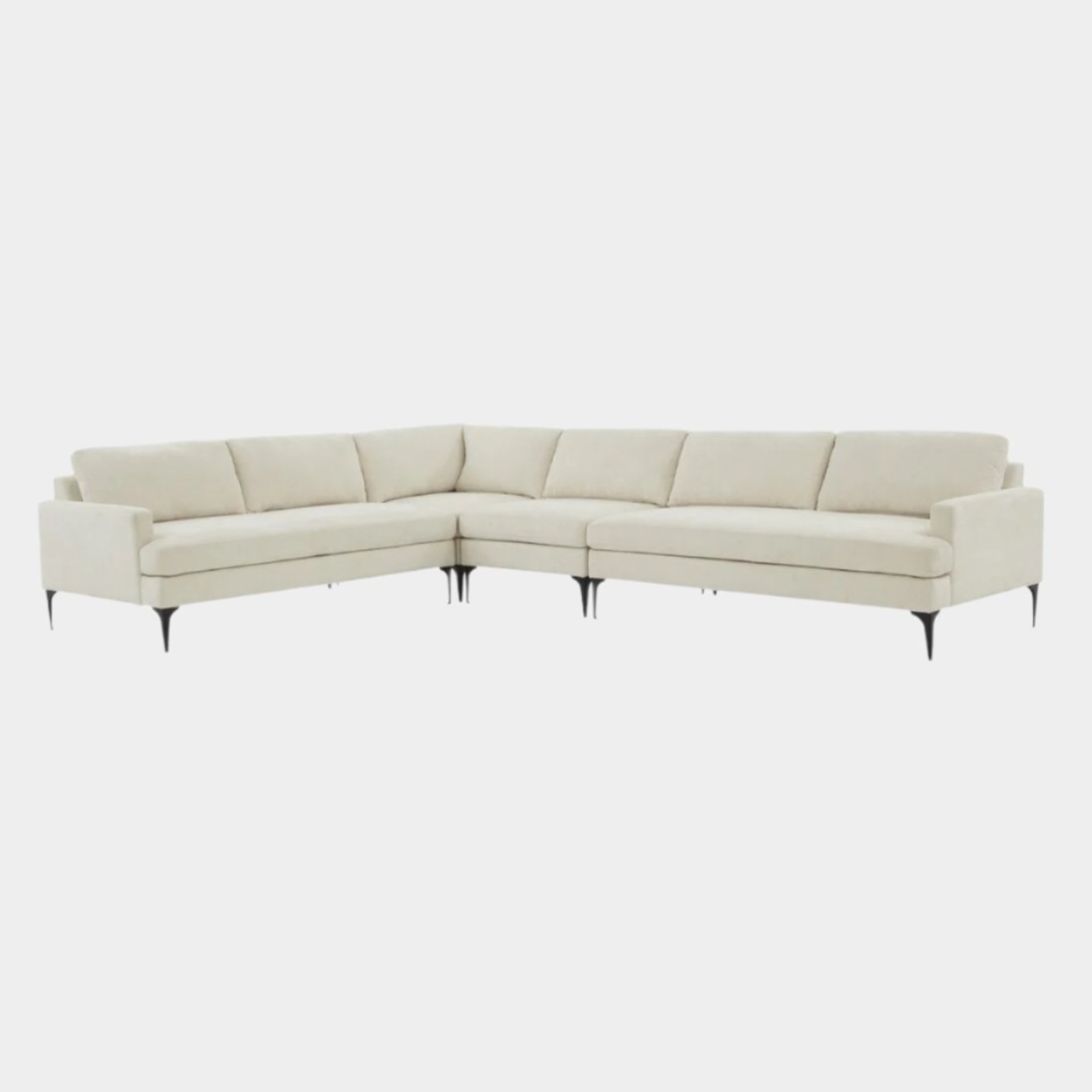 Serena Cream Velvet Large L-Sectional with Black Legs