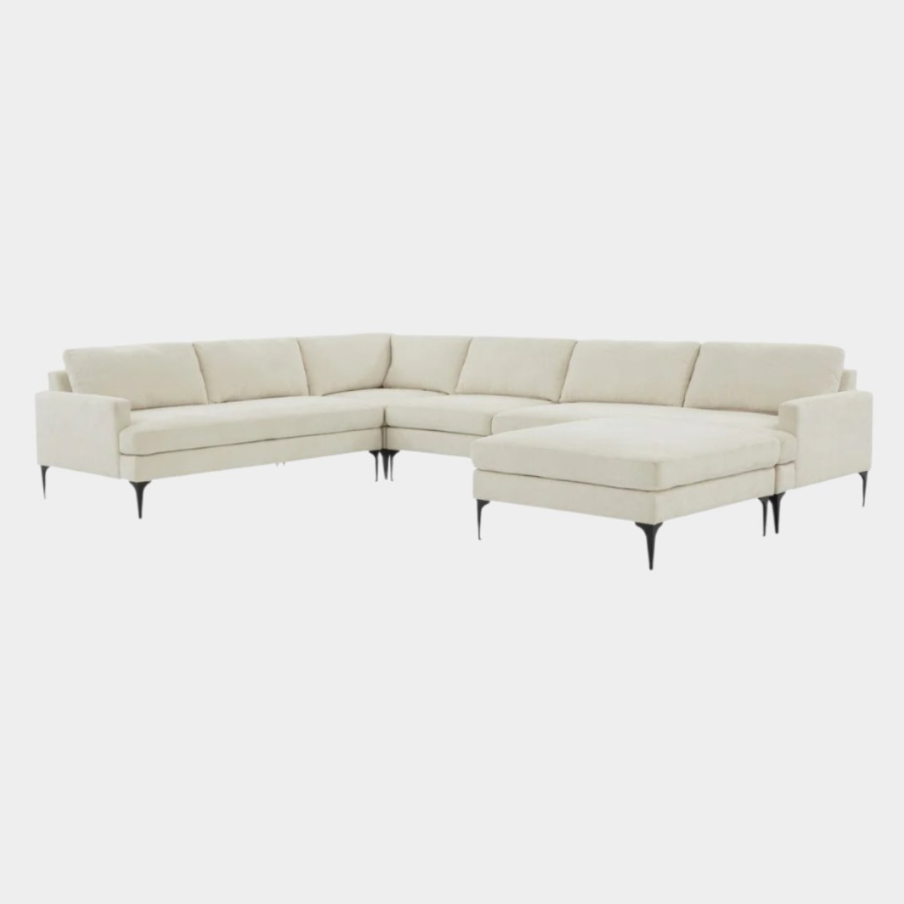 Serena Cream Velvet Large Chaise Sectional with Black Legs