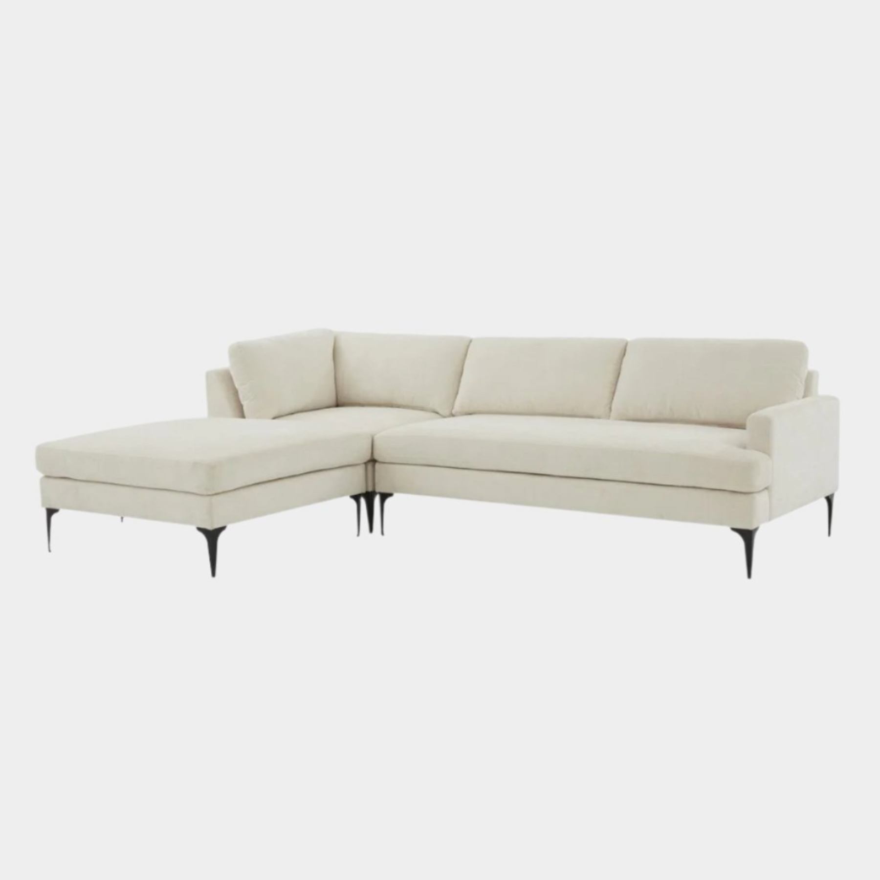 Serena Cream Velvet LAF Chaise Sectional with Black Legs