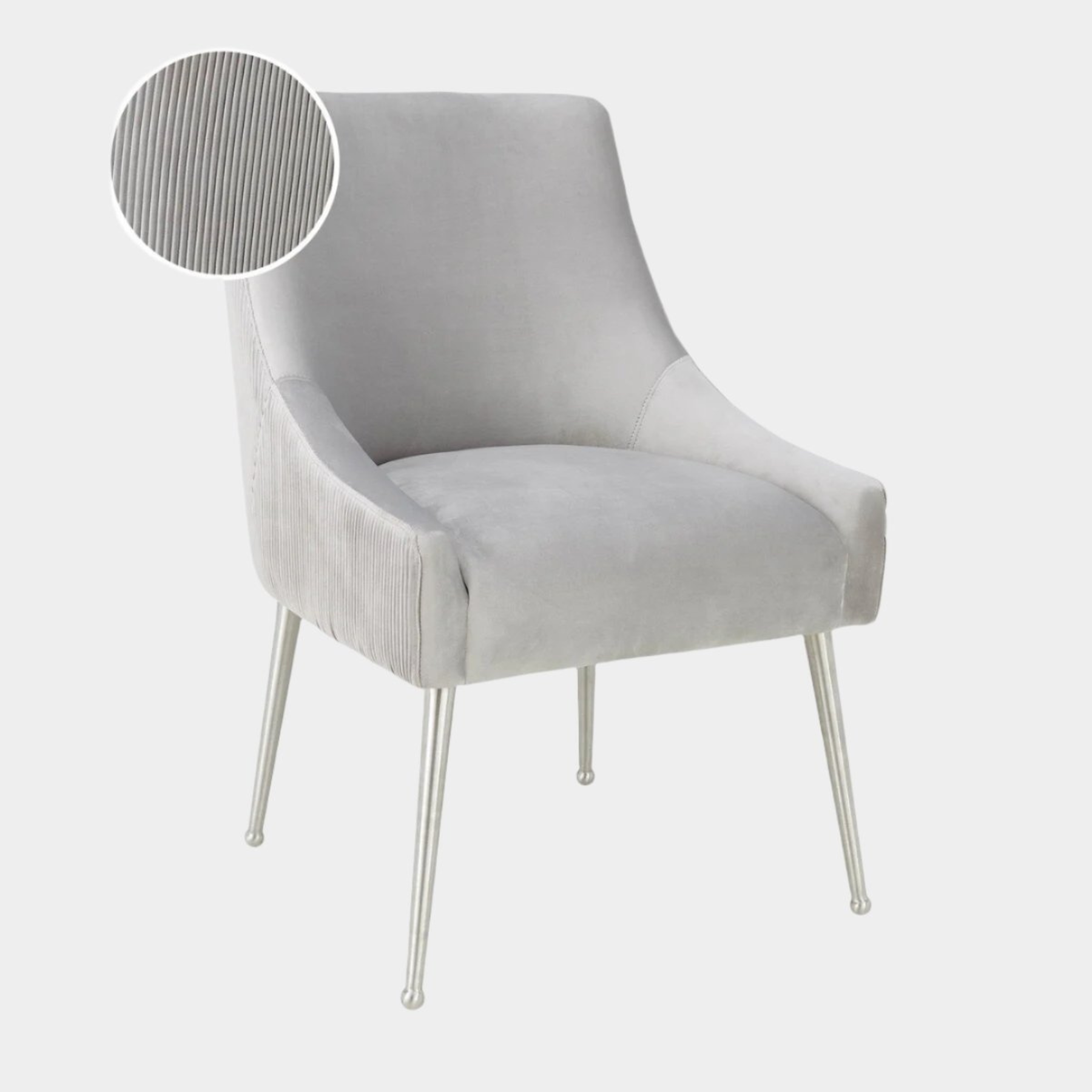 Beatrix Pleated Light Grey Velvet Side Chair - Silver Legs