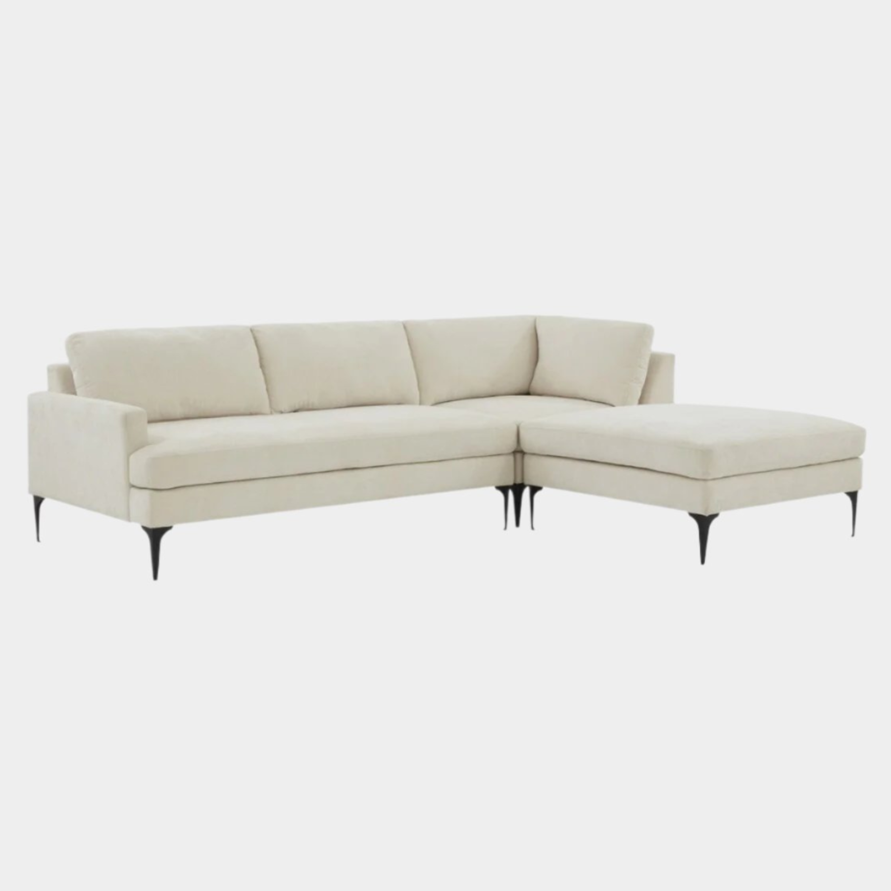 Serena Cream Velvet RAF Chaise Sectional with Black Legs