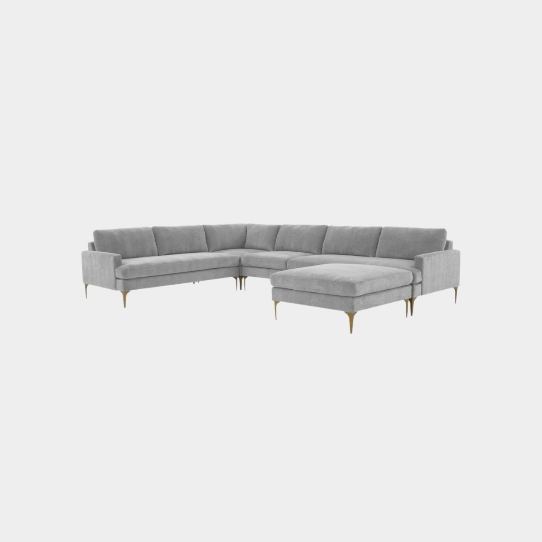 Serena Gray Velvet Large Chaise Sectional with Brass Legs