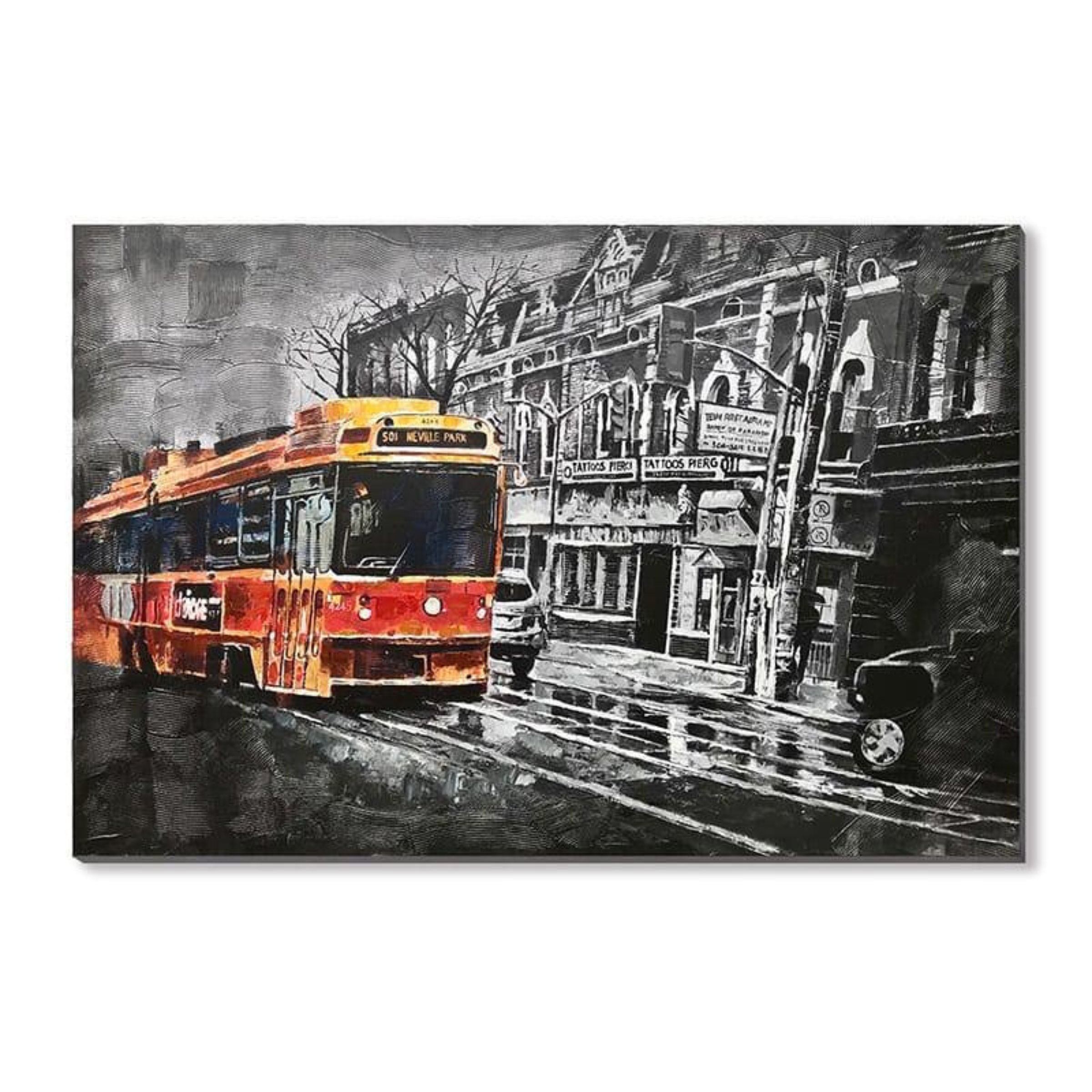 Street Car painting with Black and White Background - 50% Hand Painted