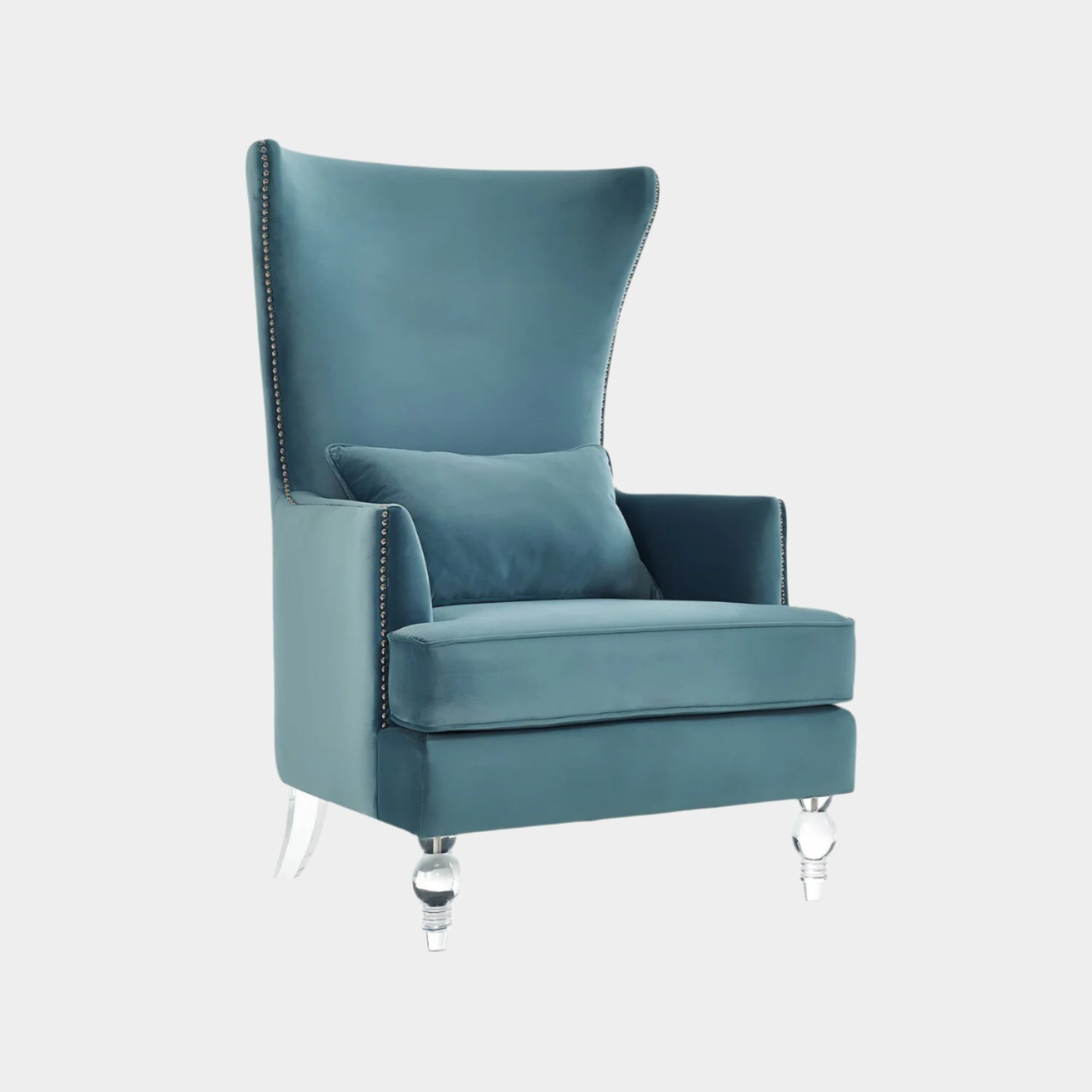 Bristol Sea Blue Velvet Chair with Lucite Legs