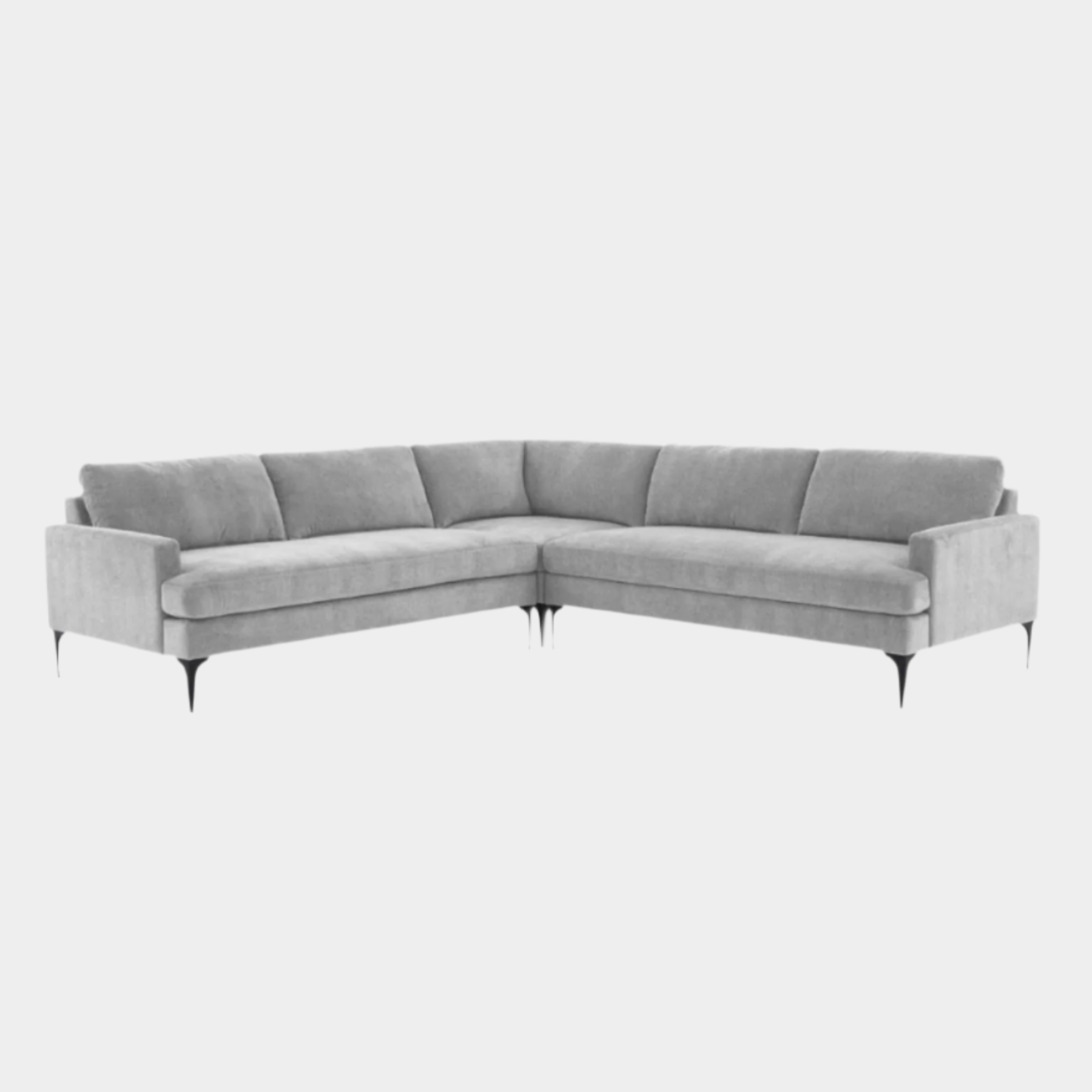 Serena Gray Velvet L-Sectional with Black Legs