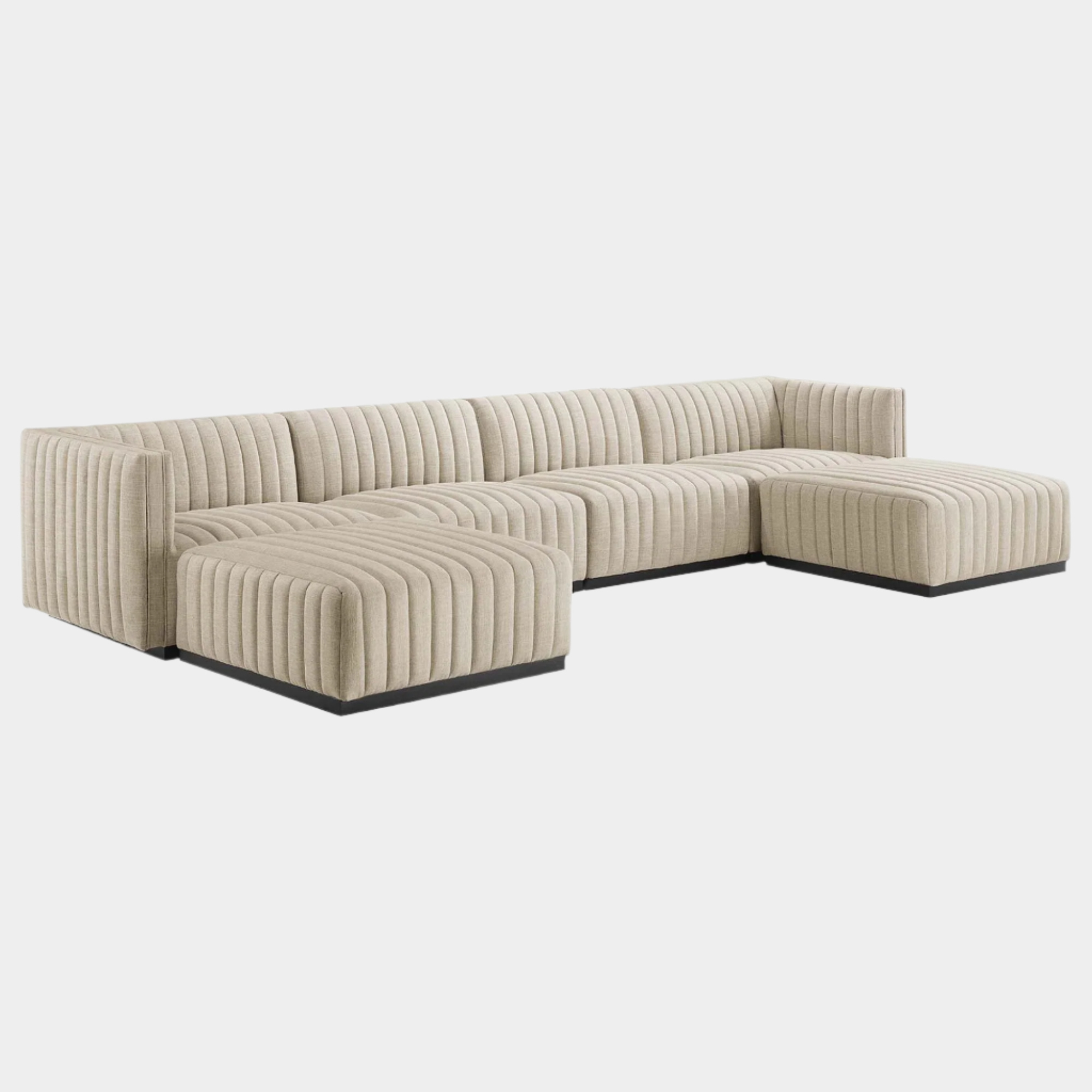 Conjure 6-Piece Channel Tufted Upholstered Fabric Sectional Sofa