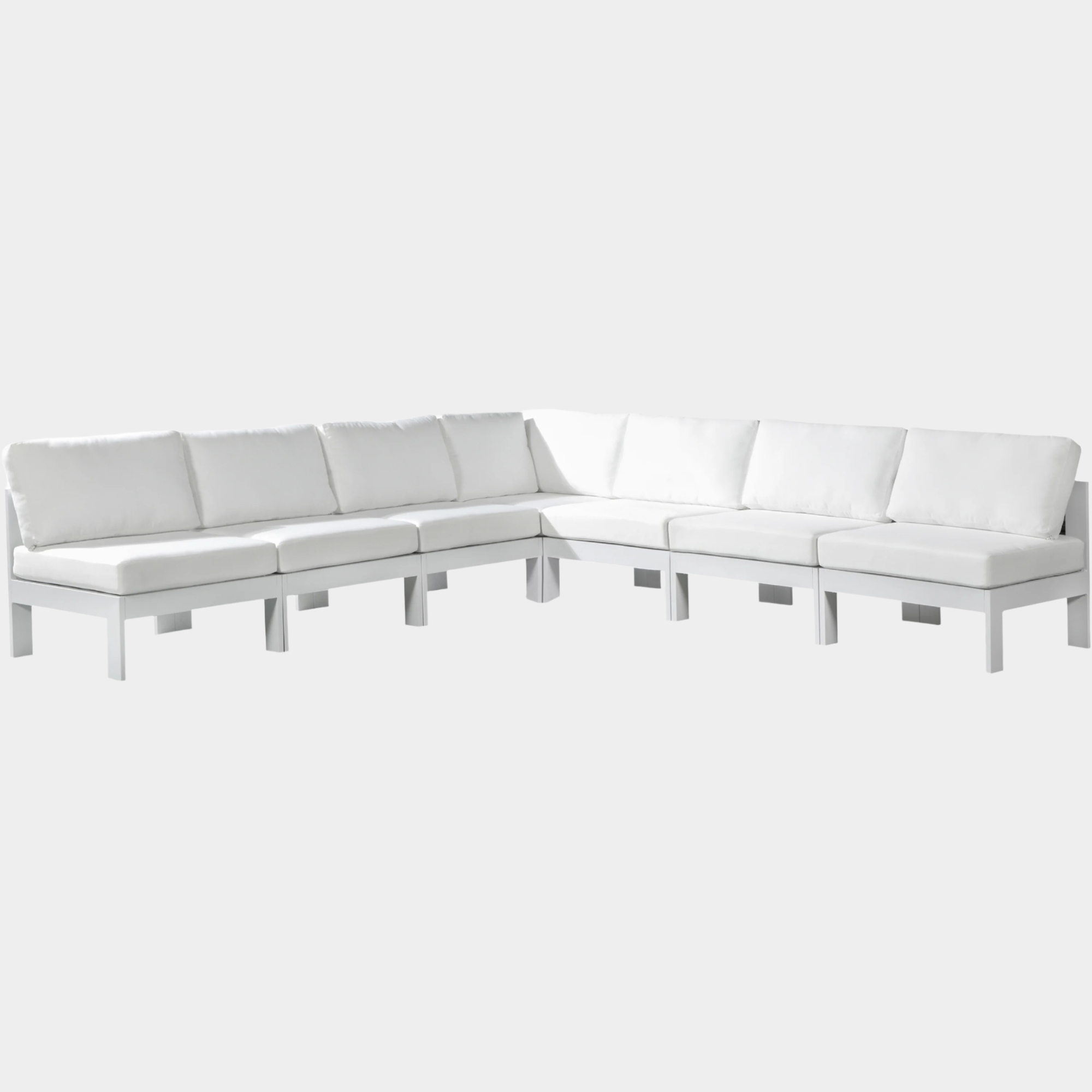 Nizuc 120" Water Resistant Fabric Upholstered Outdoor Patio 7pc. Modular Sectional