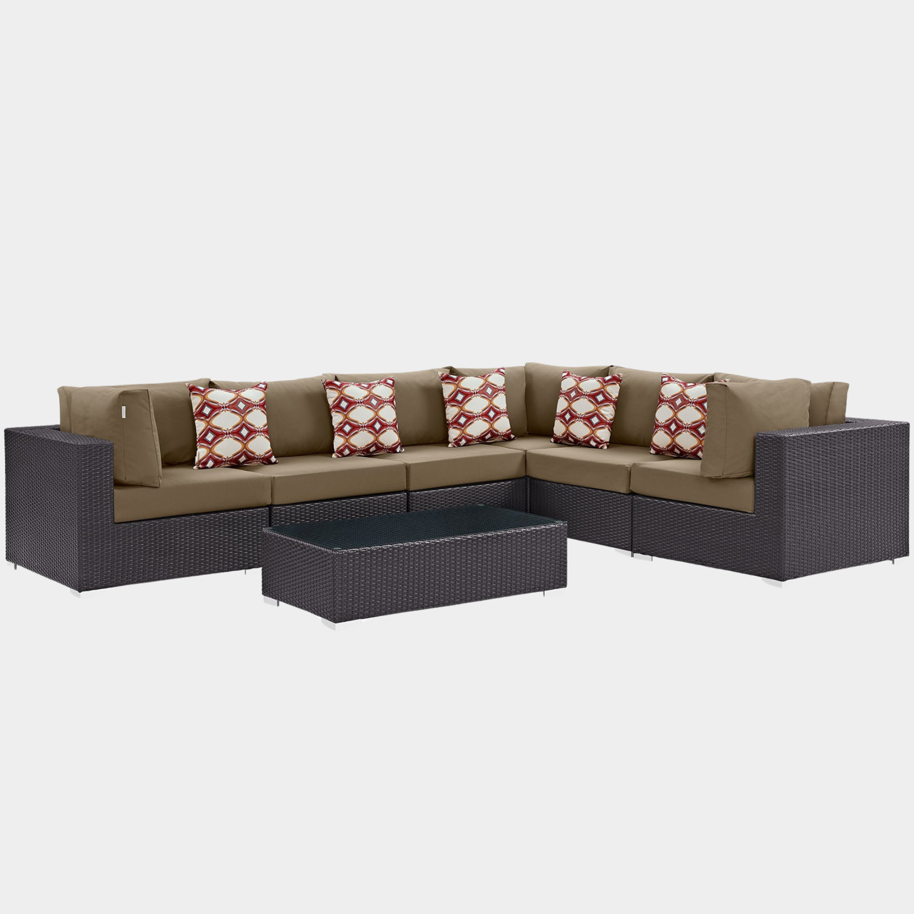 Convene 7 Piece Outdoor Patio Sectional Set in Espresso Mocha