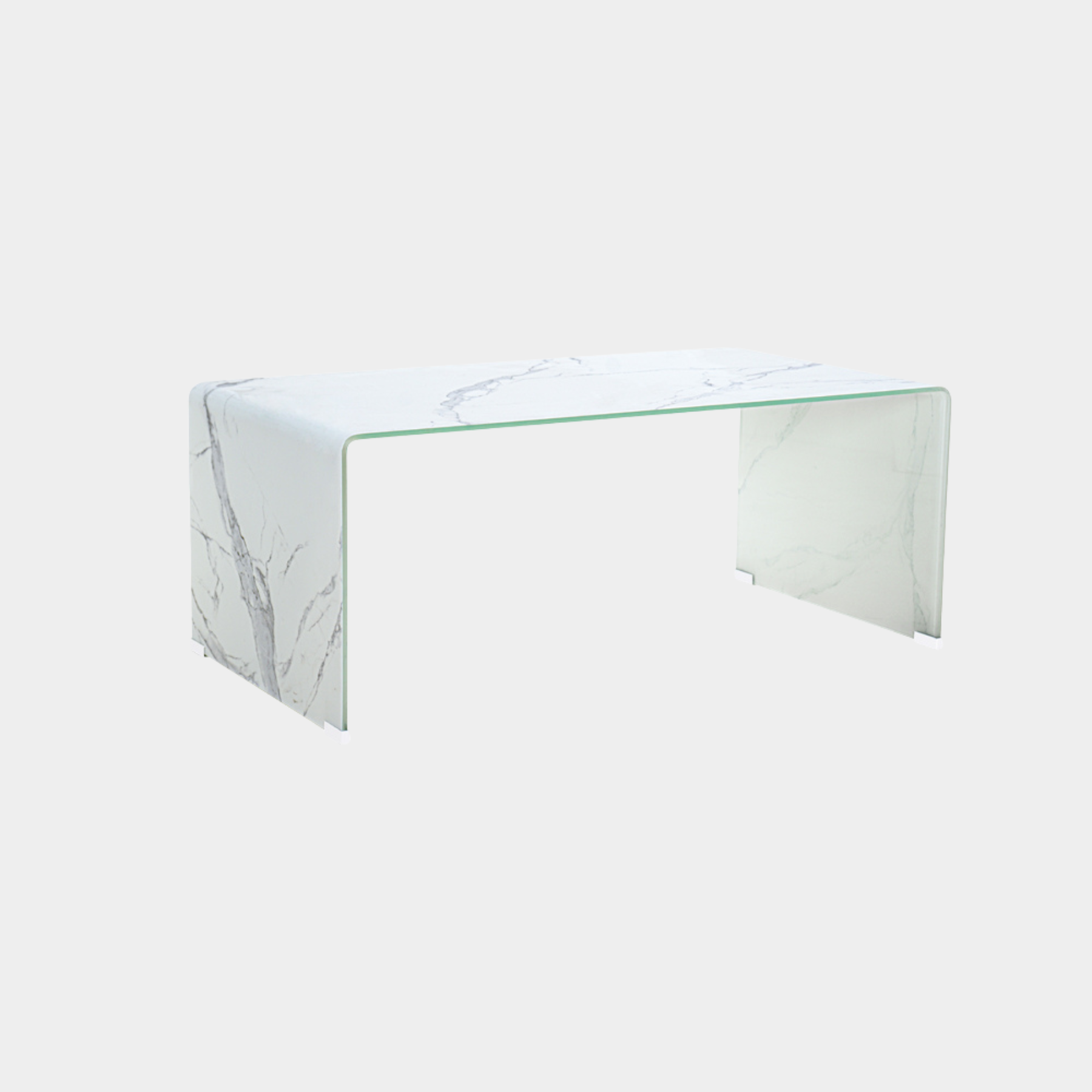 Marble Look Bent Glass Coffee Table: Condo Size