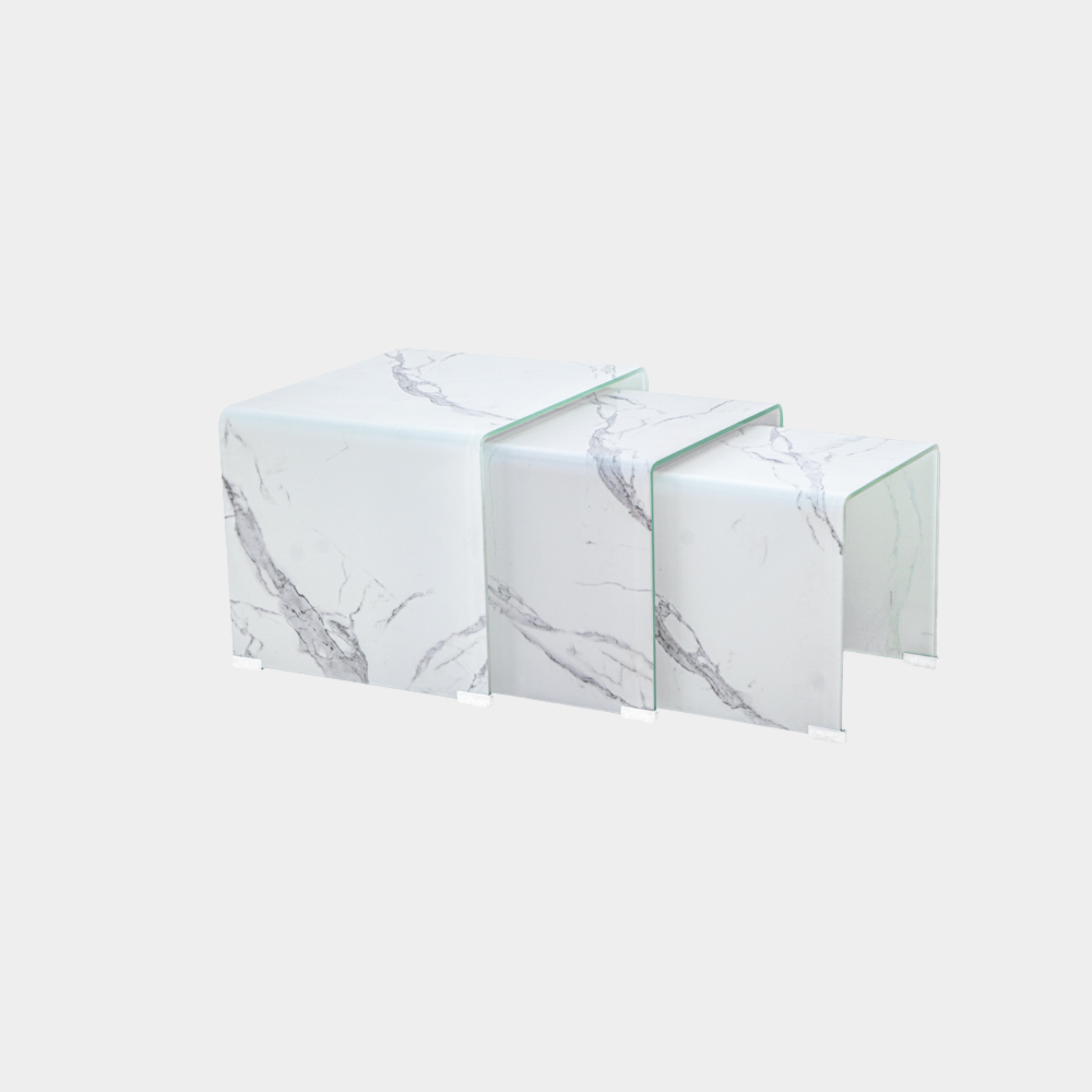 Marble Look Bent Glass Nesting Tables