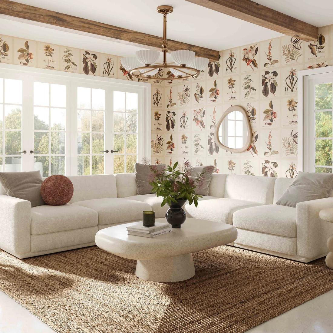 Perry Cream Chenille Modular Large U-Sectional