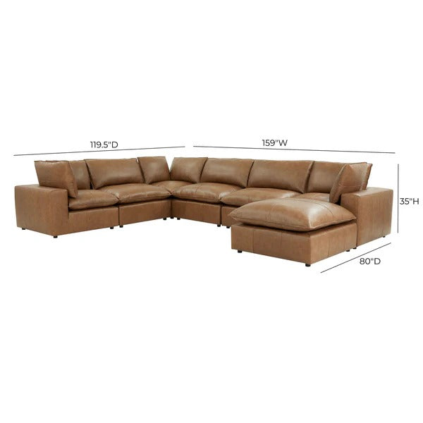 Cali Brown Leather Modular 7-Piece Large Chaise Sectional