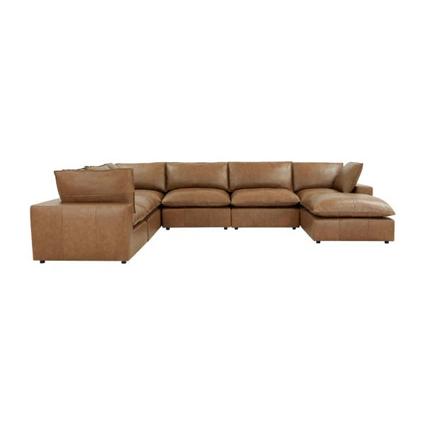 Cali Brown Leather Modular 7-Piece Large Chaise Sectional