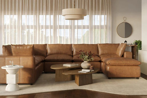 Cali Brown Leather Modular 7-Piece Large Chaise Sectional
