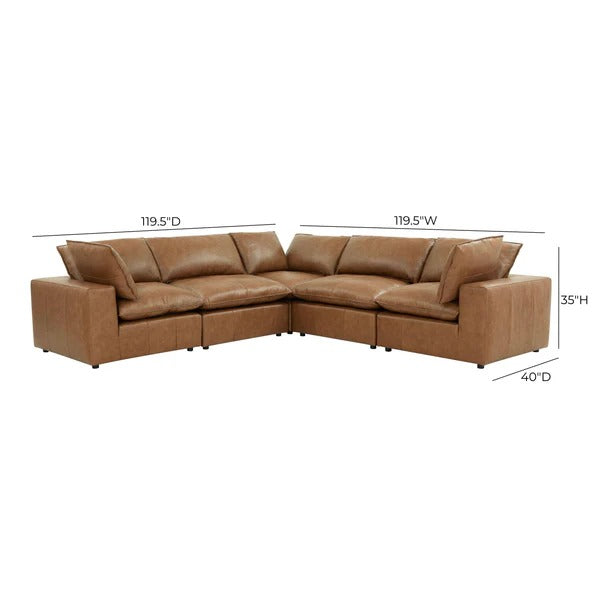 Cali Brown Leather Modular 5-Piece L-Sectional