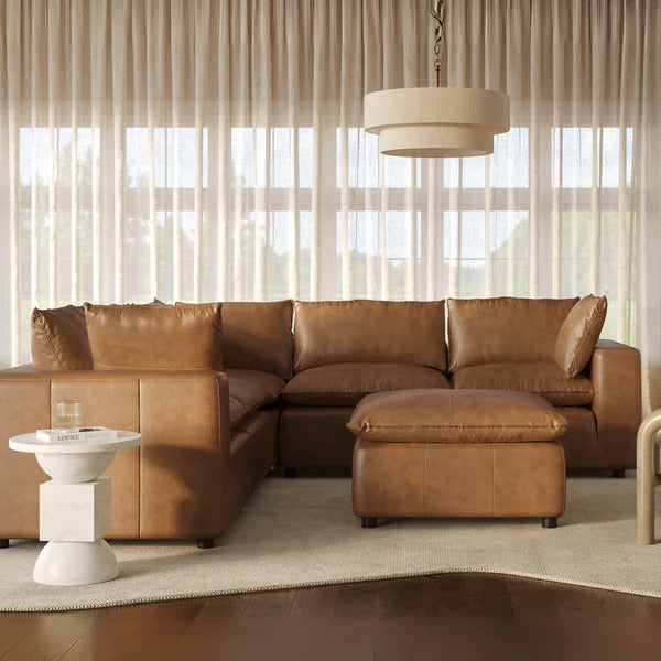 Cali Brown Leather Modular 5-Piece L-Sectional