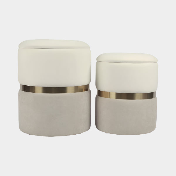 Gigi Cream and Tan Chenille Storage Ottoman - Set of 2