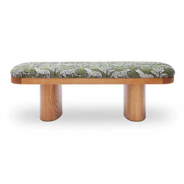 Ollie Olive Green Leopard Jacquard Bench