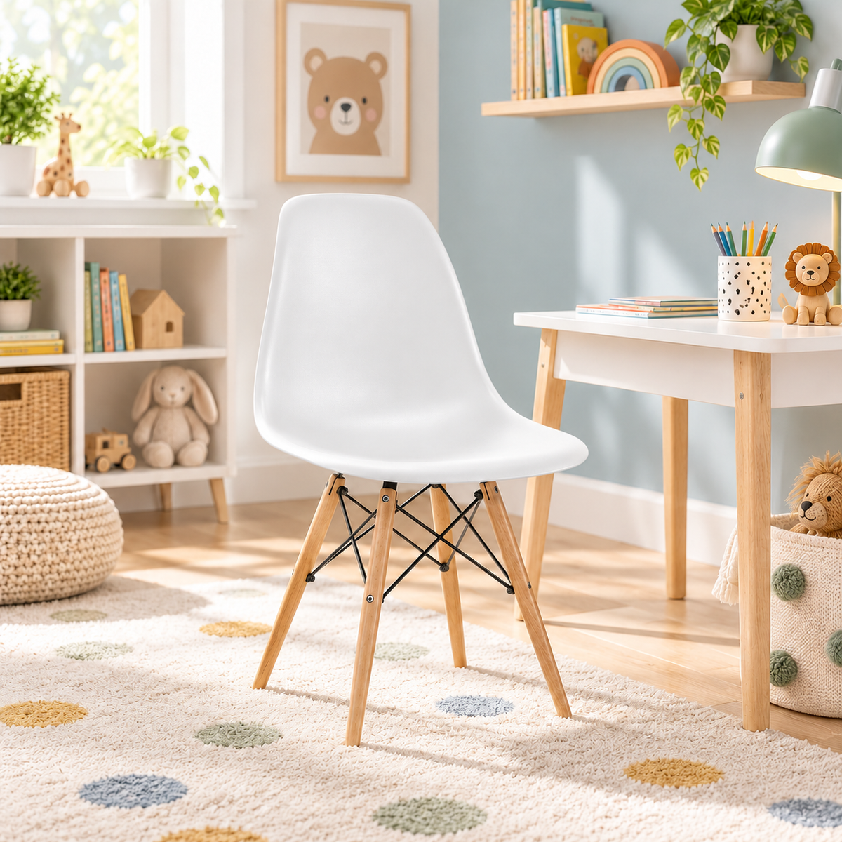 Eames Eiffel Molded Plastic Kids Chair - Wooden Legs