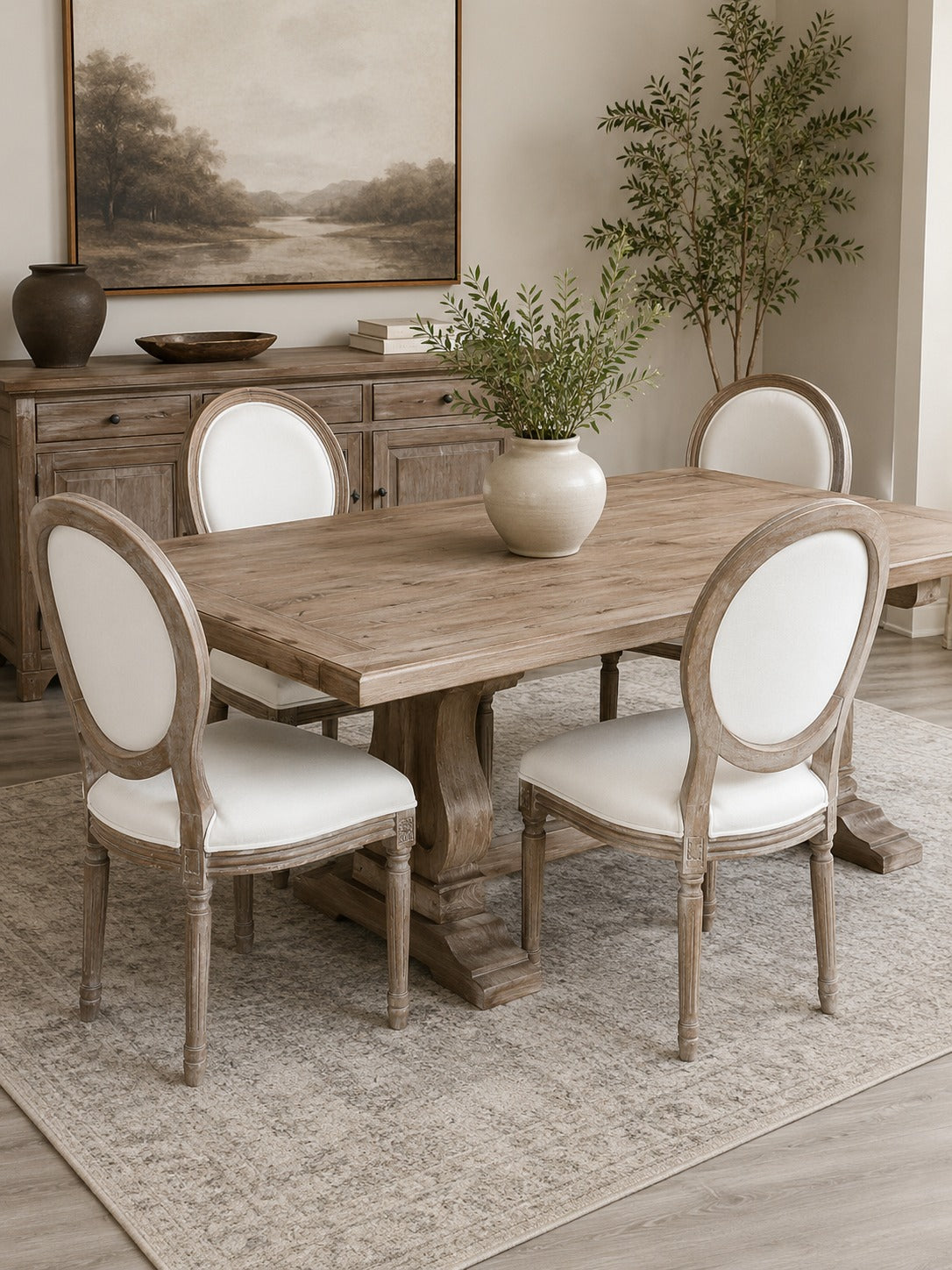 Vintage French Round Fabric Dining Side Chair