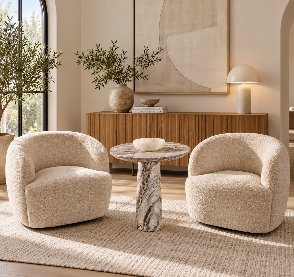 Chaise pivotante confortable (tissu bouclé)