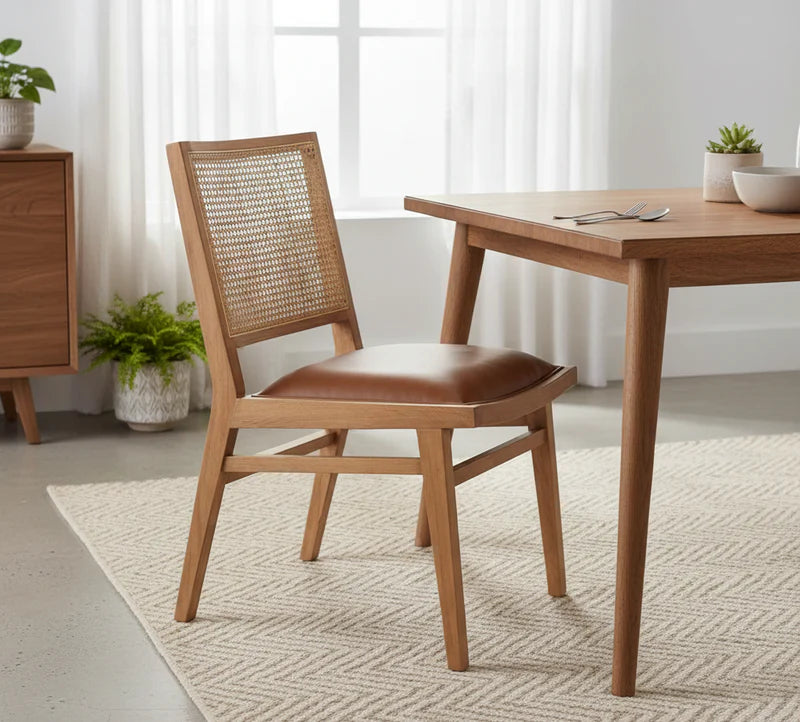 Dalton Leather and Cane Dining Chair