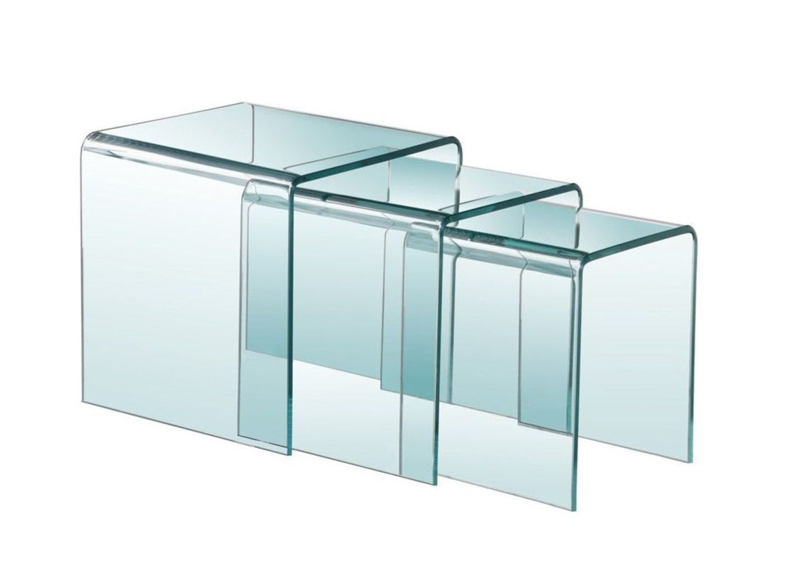 Bent Glass Nesting Table Set - Glass