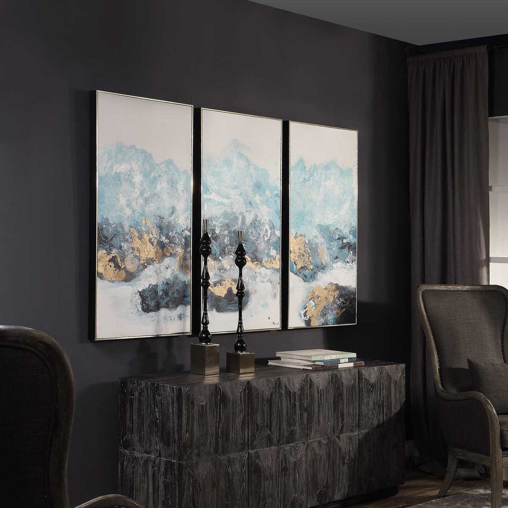 Crashing Waves Hand Painted Canvases, S/3