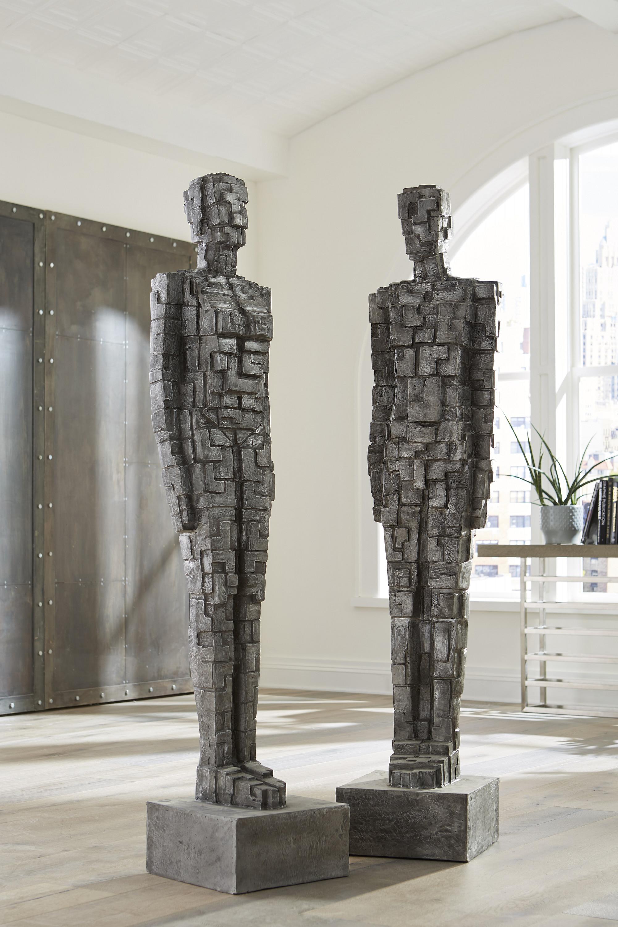 Puzzle Man Sculpture, Black/Silver, Aluminum