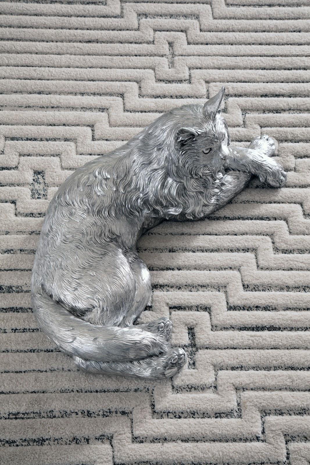 Cat Sculpture, Silver Leaf