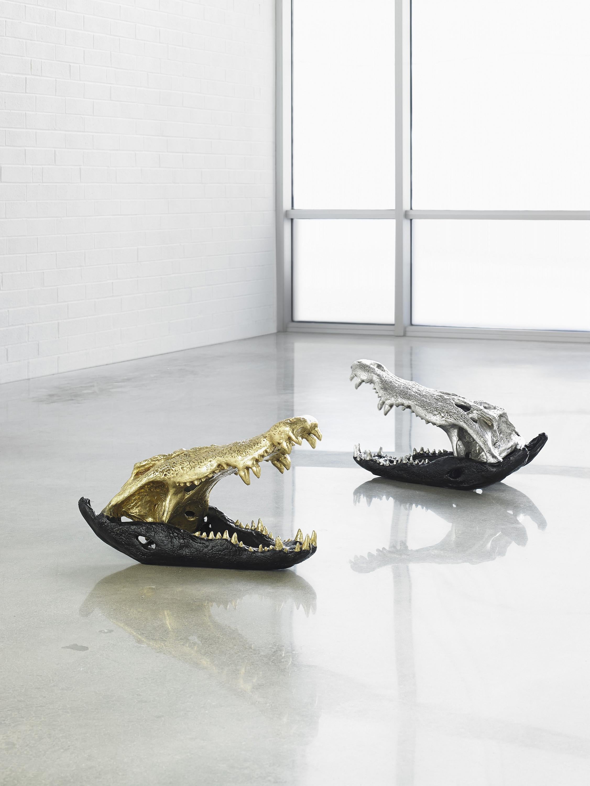 Crâne de crocodile, noir/feuille d'or