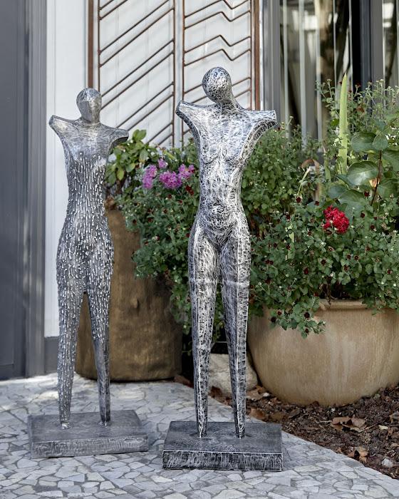 Abstract Male Sculpture on Stand, Black/Silver, Aluminum