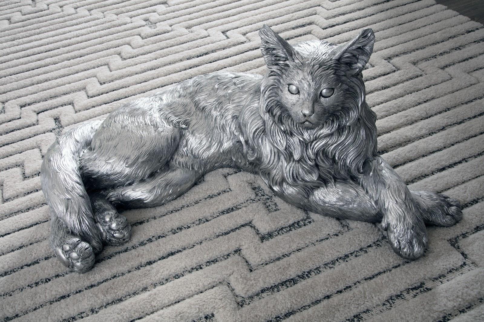 Cat Sculpture, Silver Leaf