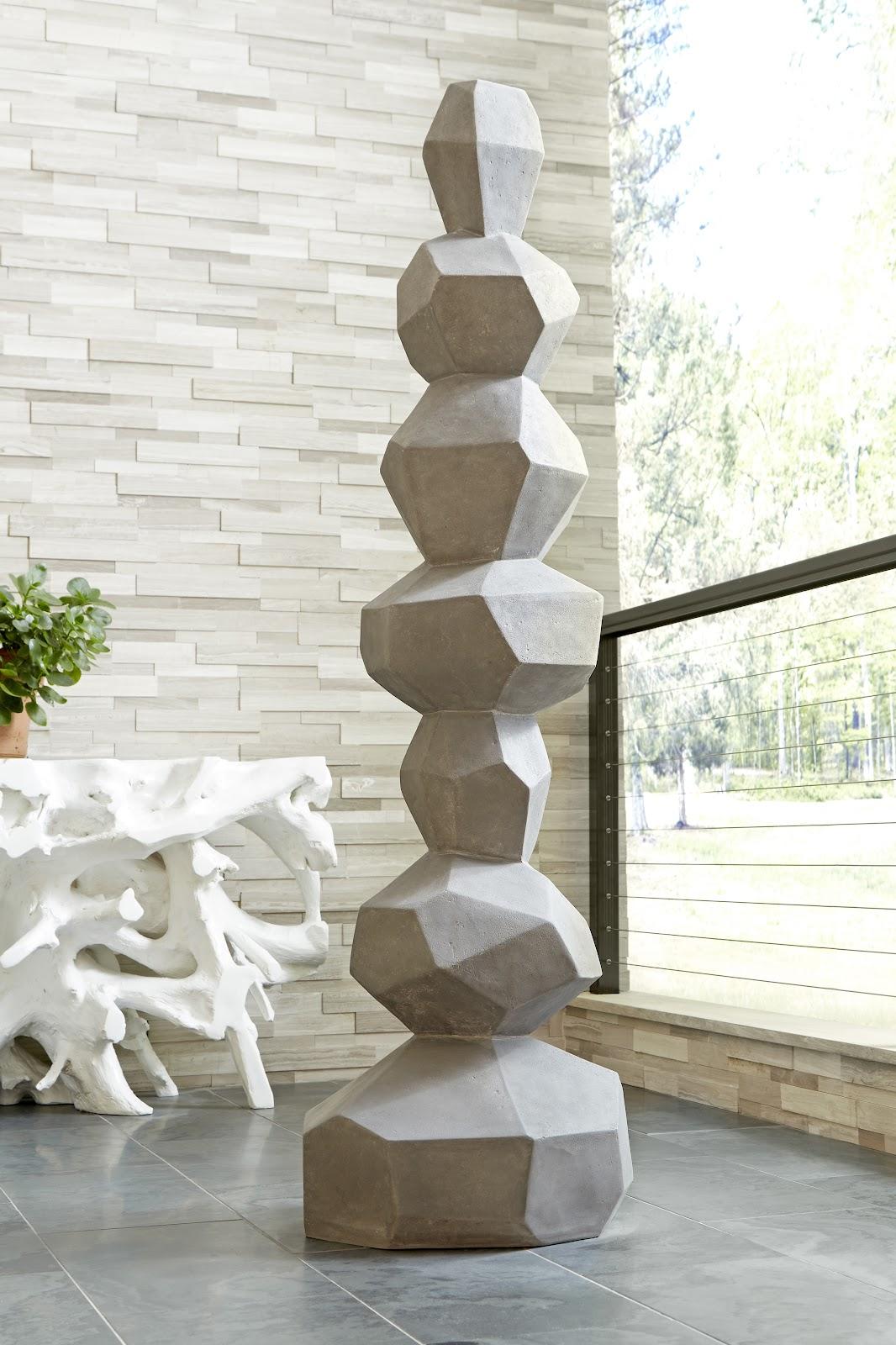 Faceted Rock Column Sculpture, Gray