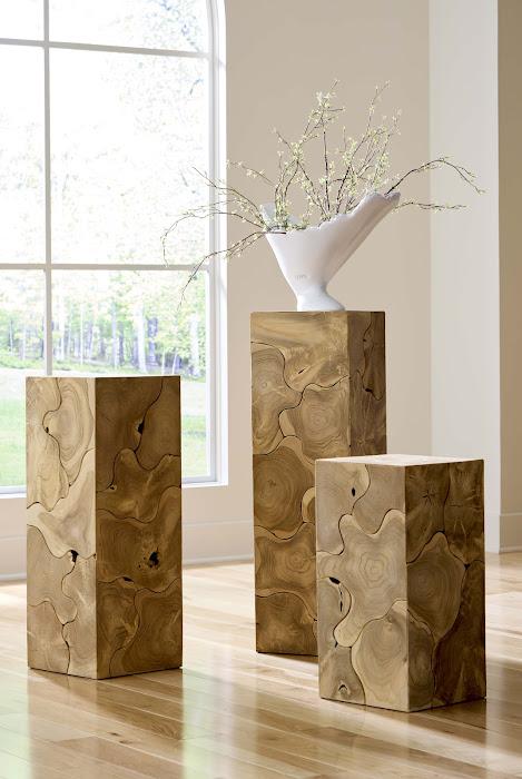 Teak Slice Pedestal, Square, Bleached , LG