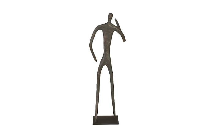 Figure abstraite sur socle en métal, finition bronze, coude plié