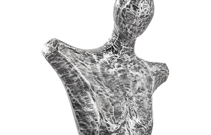 Sculpture abstraite masculine sur support, noir/argent, aluminium